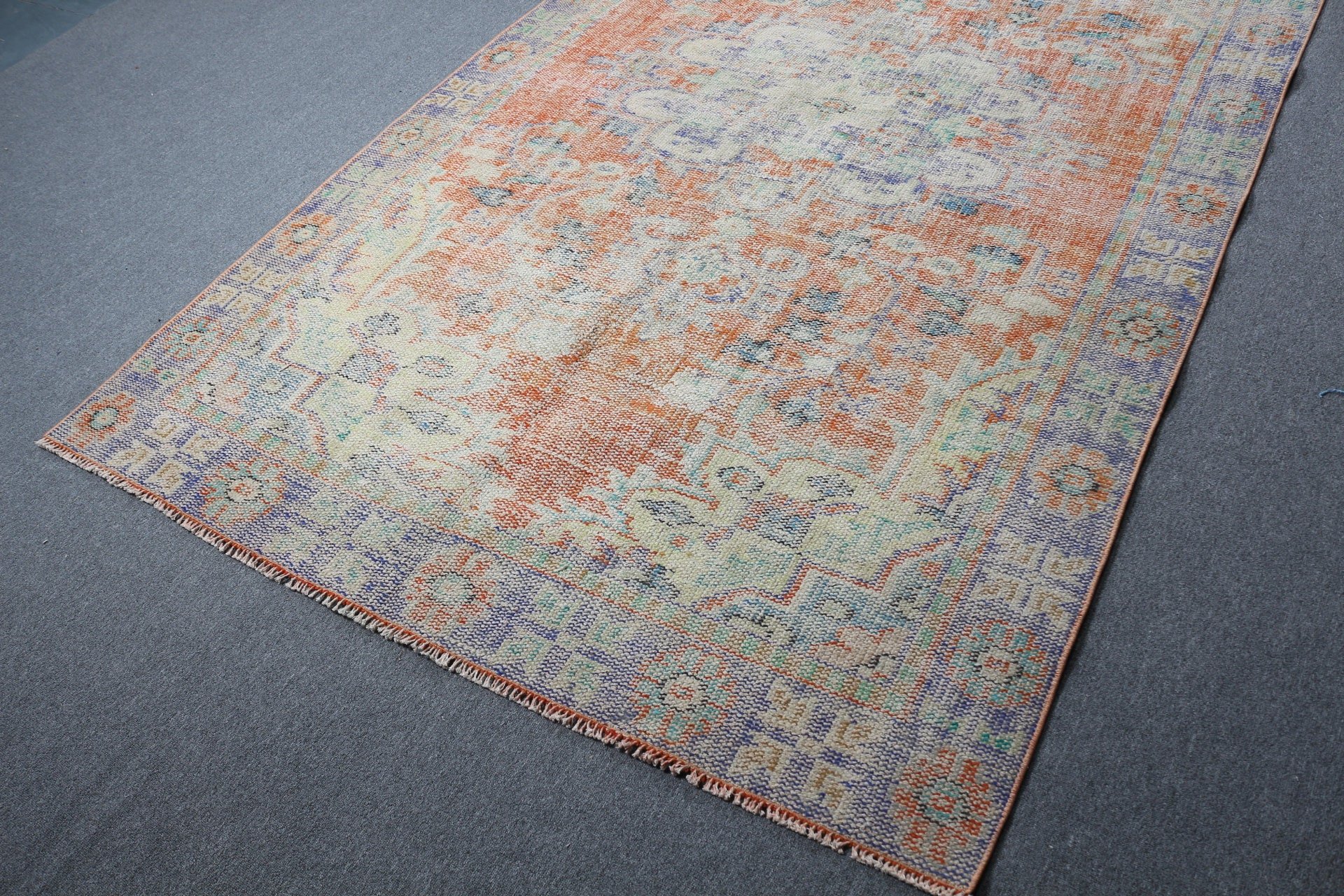 Cool Rug, 5.5x8.9 ft Large Rug, Vintage Rug, Turkish Rug, Floor Rug, Orange Oriental Rugs, Vintage Decor Rugs, Living Room Rugs, Salon Rug