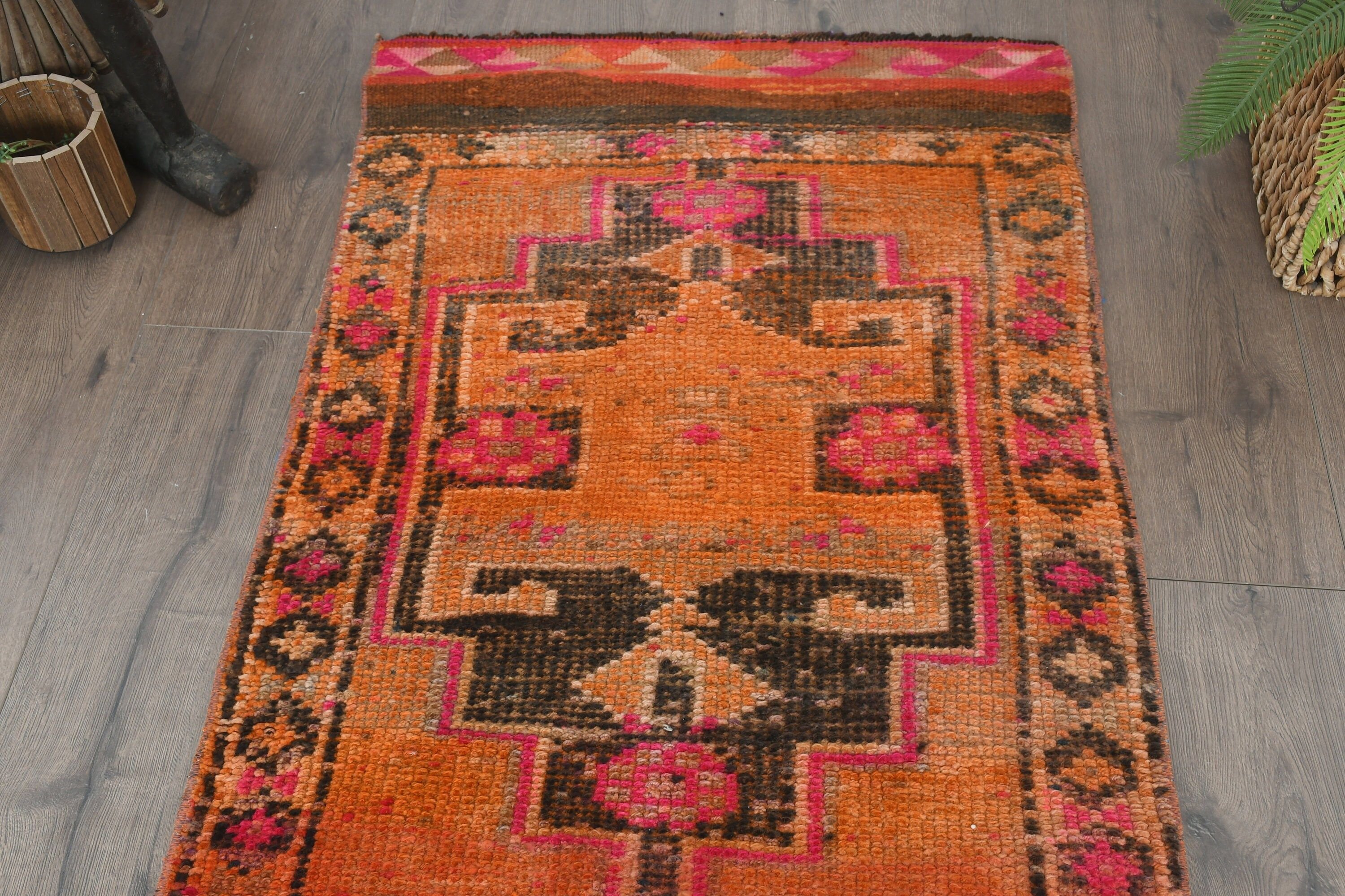 Vintage Rug, Art Rug, 2.7x10.3 ft Runner Rug, Orange Home Decor Rugs, Turkish Rugs, Oriental Rugs, Oushak Rug, Rugs for Runner, Kitchen Rug