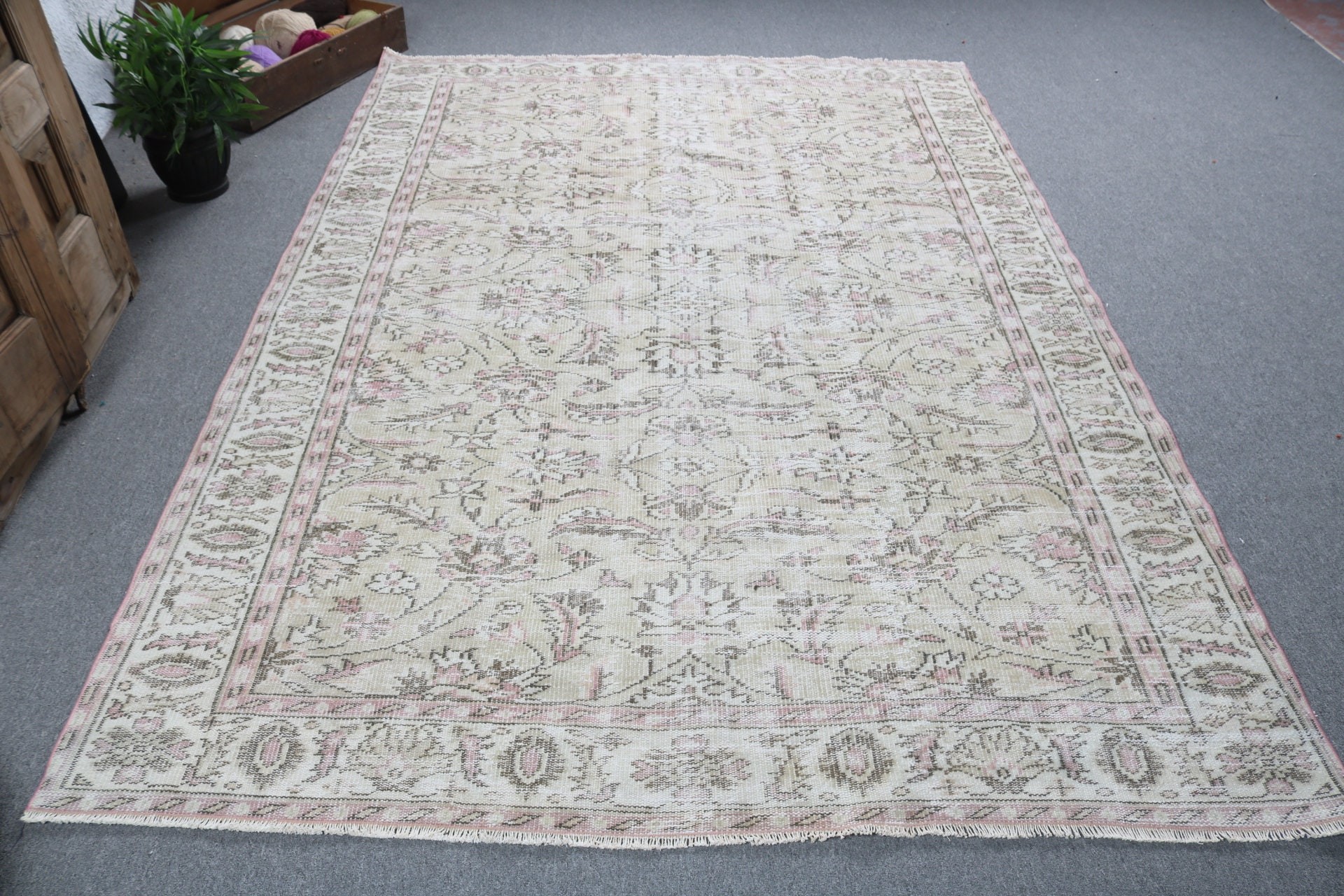 Salon Halısı, Bej Ev Dekorasyonu Halısı, Yatak Odası Halısı, 6.1x8.9 ft Büyük Halılar, Organik Halılar, Büyük Boho Halıları, Vintage Halı, Antika Halılar, Türk Halıları