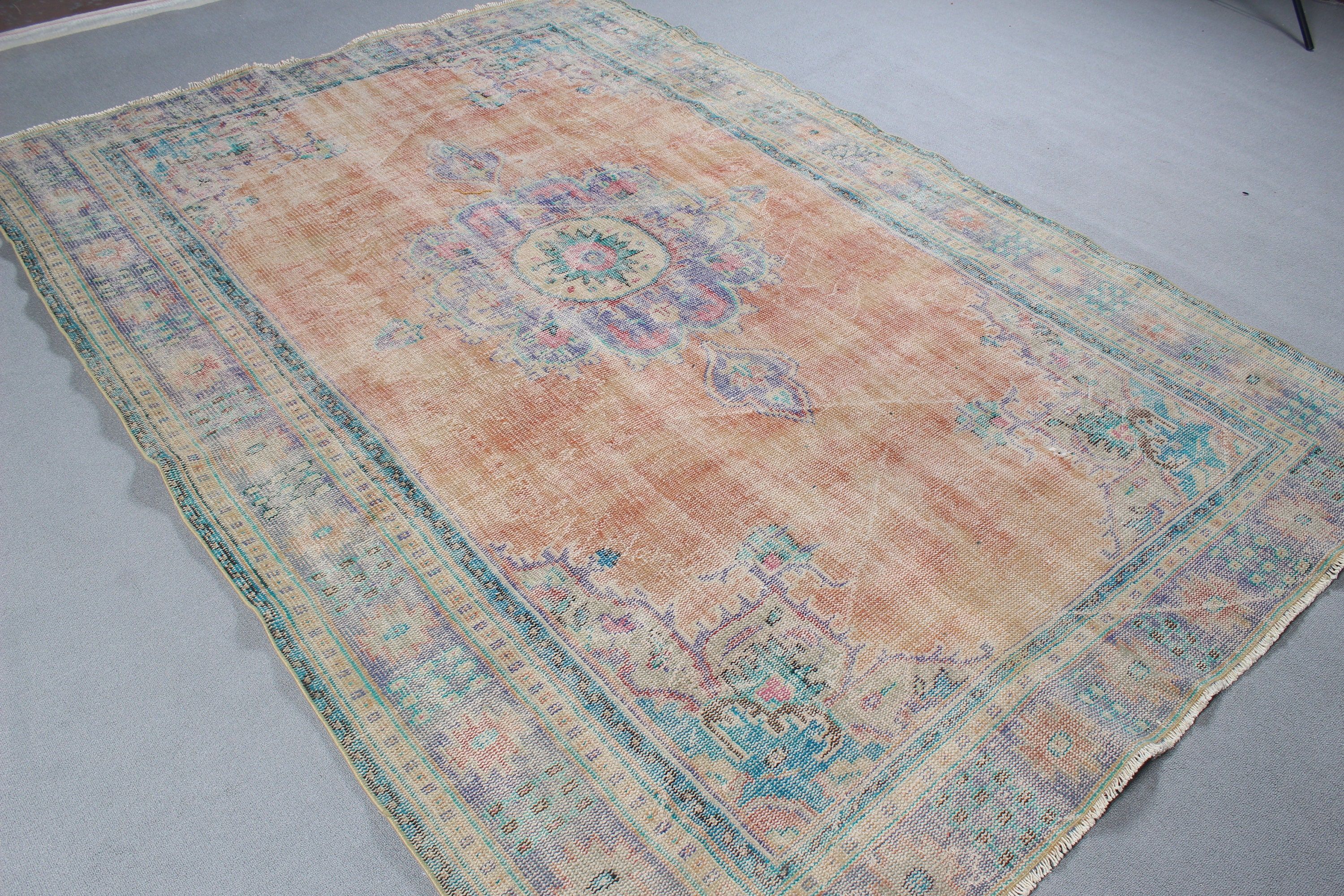 Türk Halısı, Büyük Boho Halıları, Yemek Odası Halısı, Etnik Halı, Vintage Halı, Sarı Oushak Halısı, Oushak Halısı, Bildiri Halısı, 6,4x9,2 ft Büyük Halılar