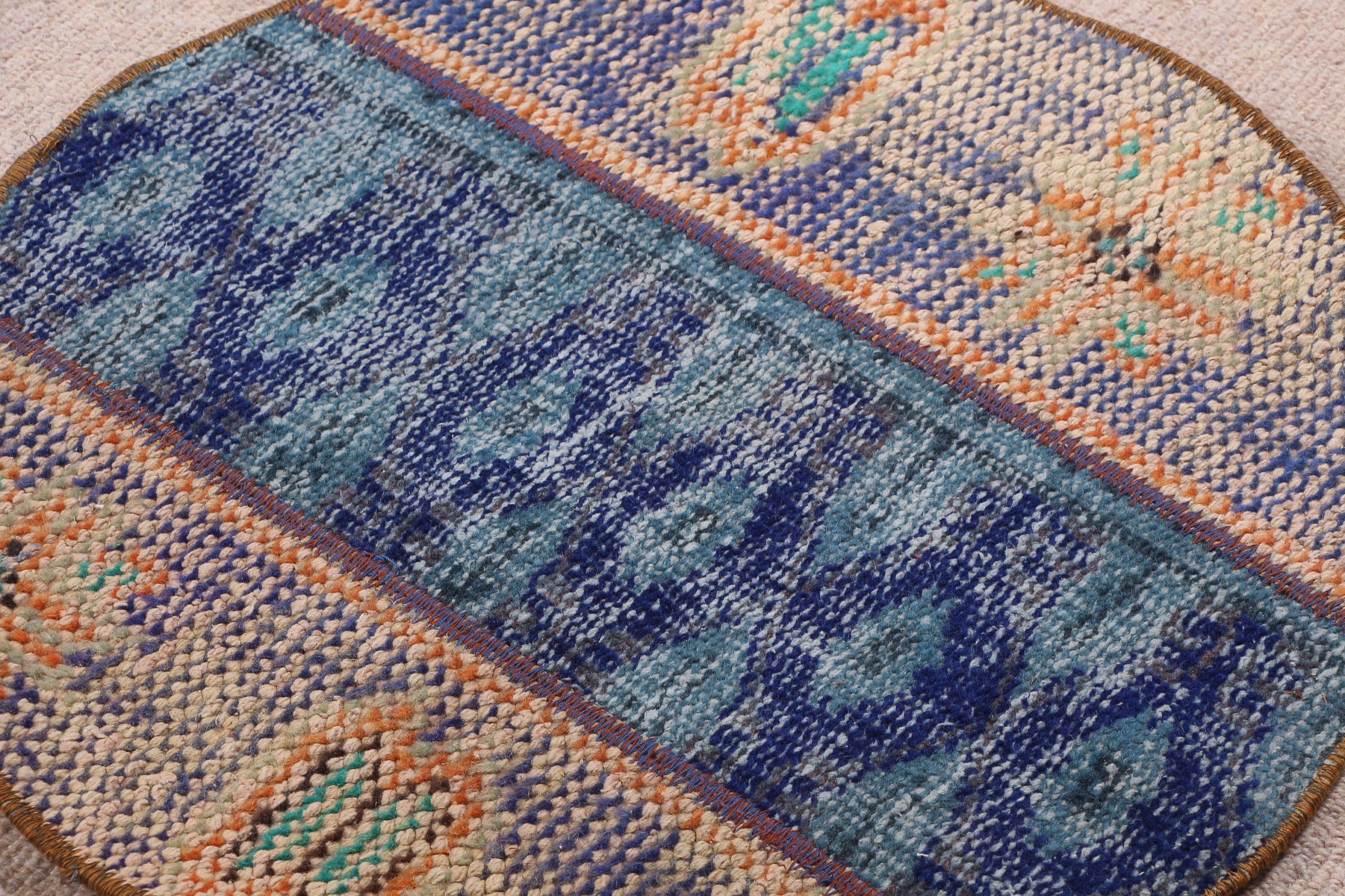 Rugs for Bath, Turkish Rugs, Vintage Rugs, Blue  1.7x1.7 ft Small Rug, Bathroom Rug, Entry Rugs, Bedroom Rug