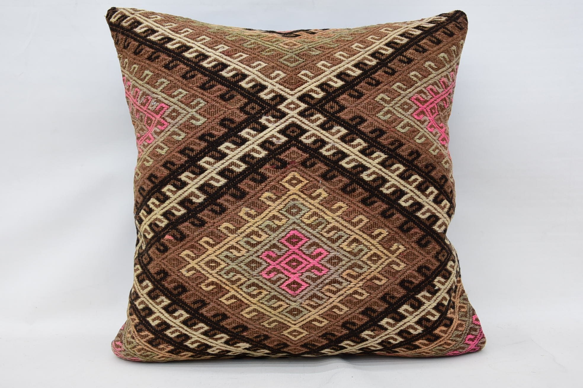 24"x24" Brown Pillow Case, Kilim Pillow, Vintage Kilim Pillow, Bolster Throw Pillow, Throw Kilim Pillow, Sofa Pillow Case