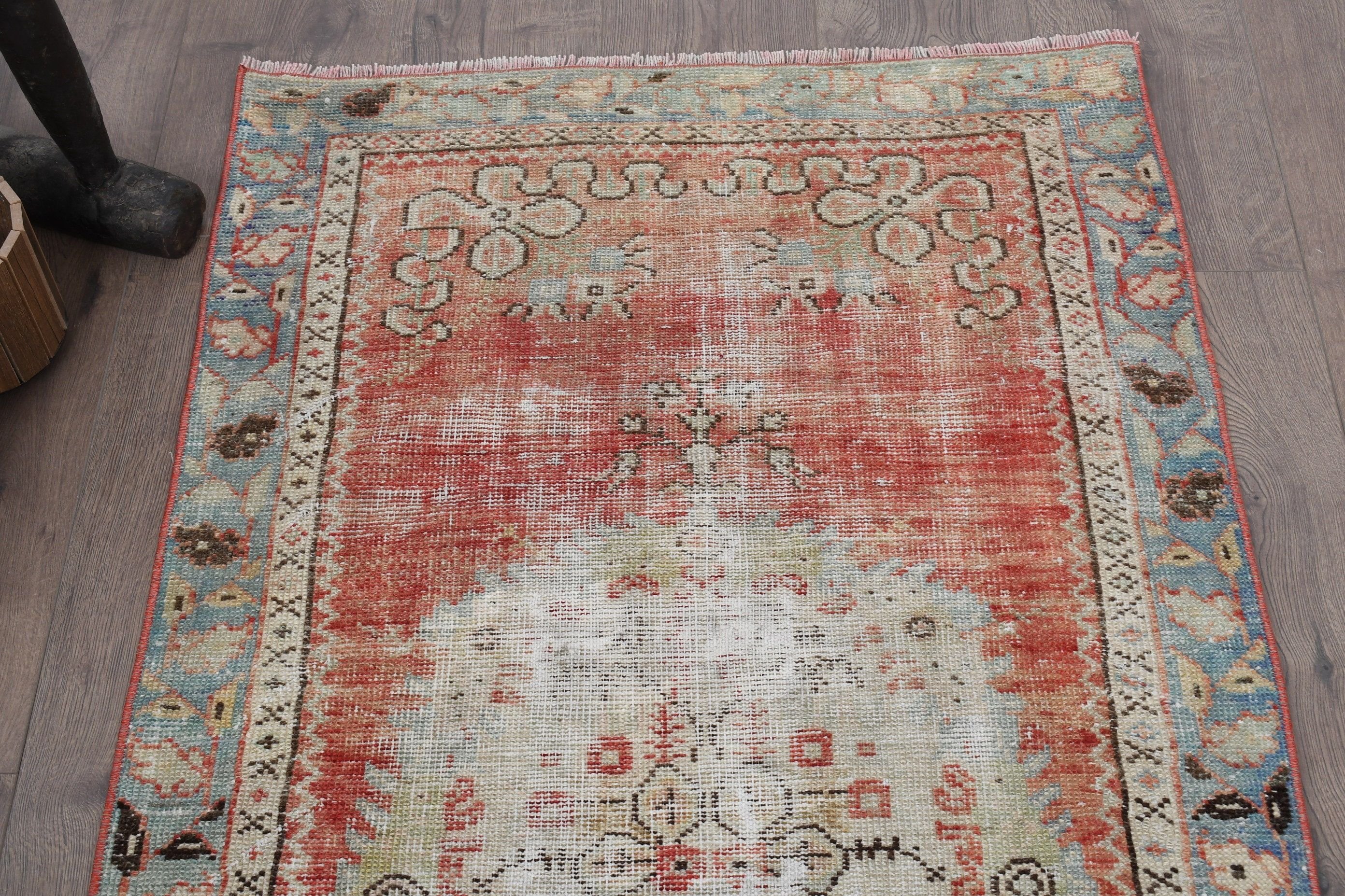 Door Mat Rug, Turkish Rug, Pastel Rug, Vintage Rug, Entry Rugs, Red Oushak Rug, Cool Rug, Oriental Rug, 2.6x5.2 ft Small Rug, Rugs for Bath