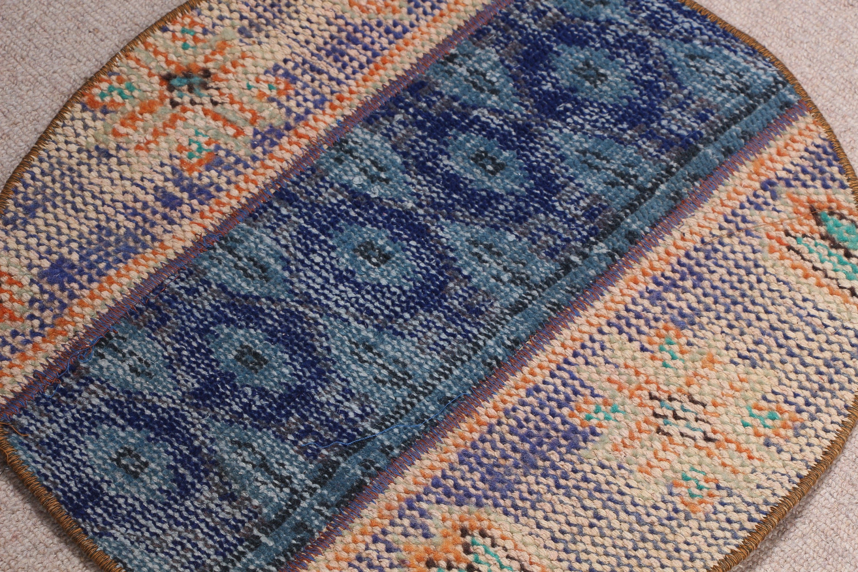 Moroccan Rug, Rugs for Nursery, 1.7x1.7 ft Small Rug, Entry Rugs, Turkish Rug, Vintage Rug, Floor Rug, Blue Oushak Rugs, Bedroom Rugs