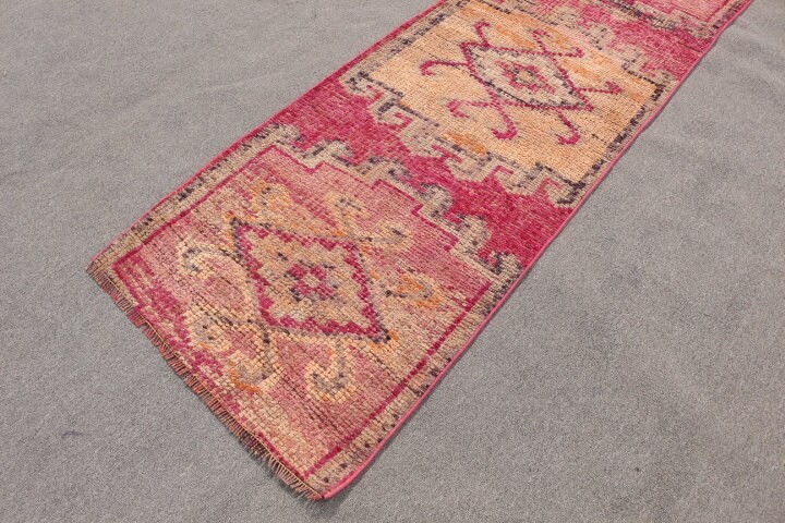 Oushak Rugs, Pink Oriental Rugs, Kitchen Rug, Handmade Wool Rug Rugs, Turkish Rugs, Vintage Rug, Rugs for Stair, 2.6x8.5 ft Runner Rug