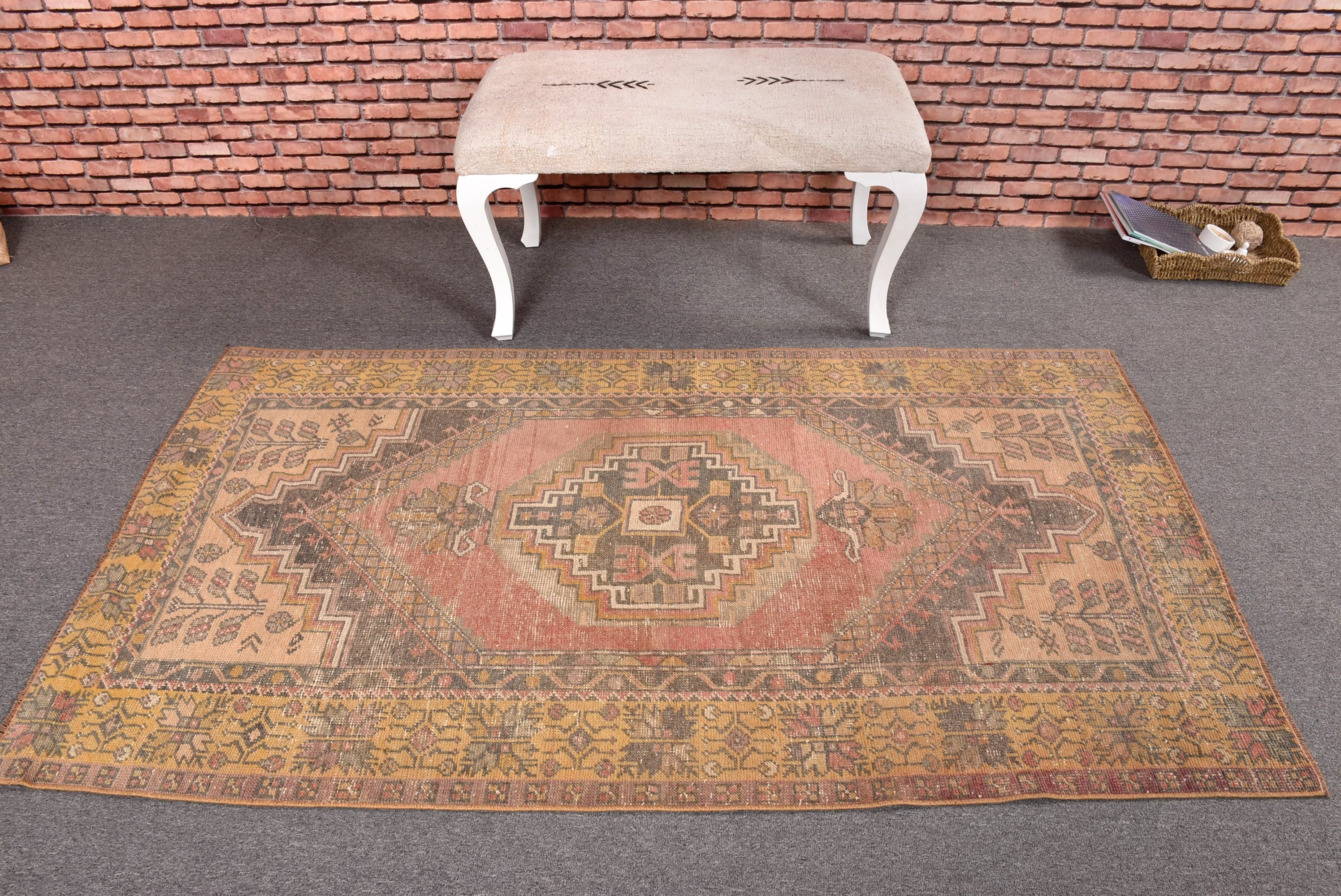 3.5x6.3 ft Accent Rugs, Vintage Rugs, Modern Rug, Turkish Rug, Bedroom Rugs, Yellow Neutral Rugs, Turkey Rug, Decorative Rug