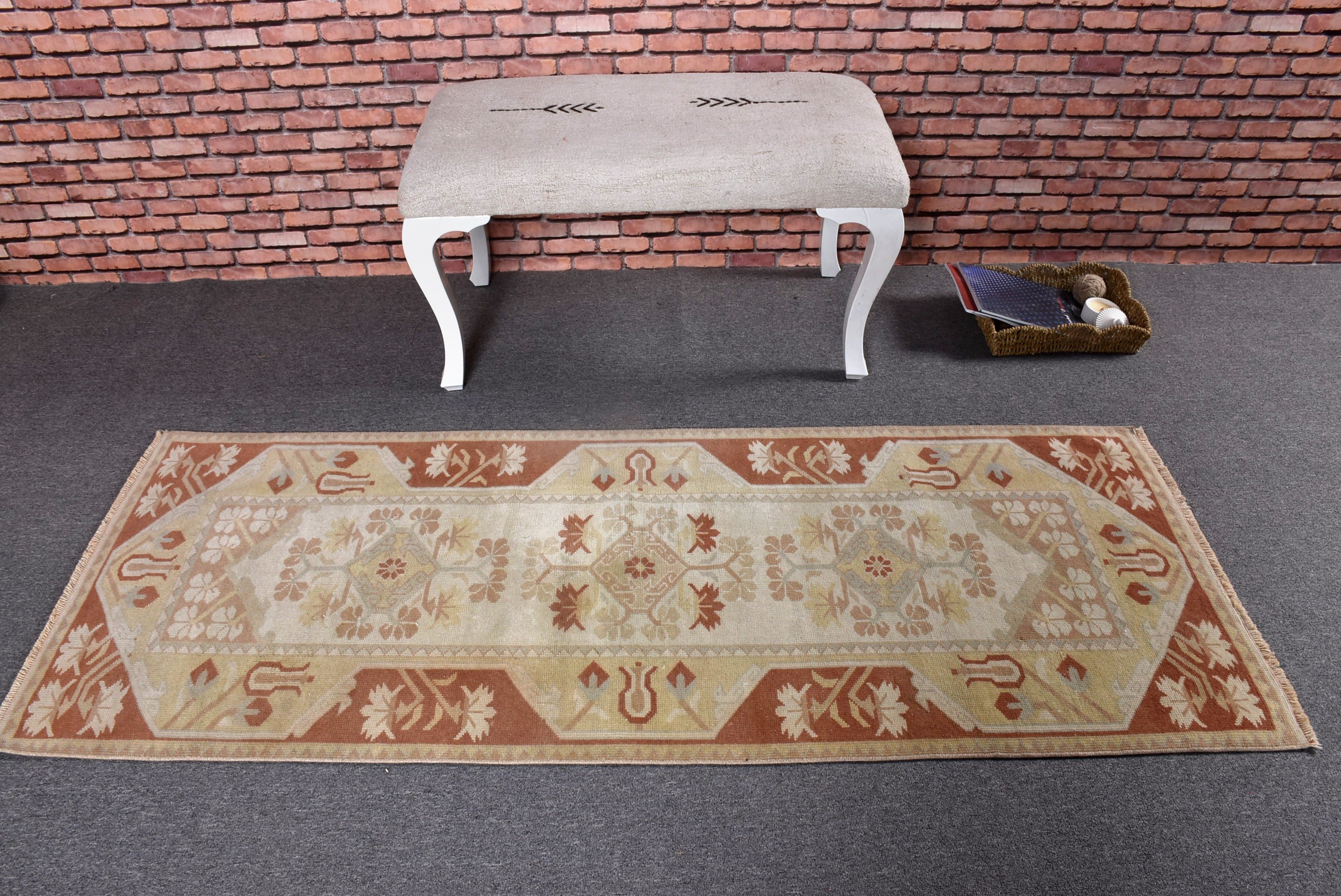 Vintage Halı, Boho Halı, Yün Halı, 2.4x6.2 ft Runner Halıları, Ev Dekorasyonu Halısı, Bej Fas Halısı, Türk Halısı, Koridor Halıları, Vintage Runner Halısı