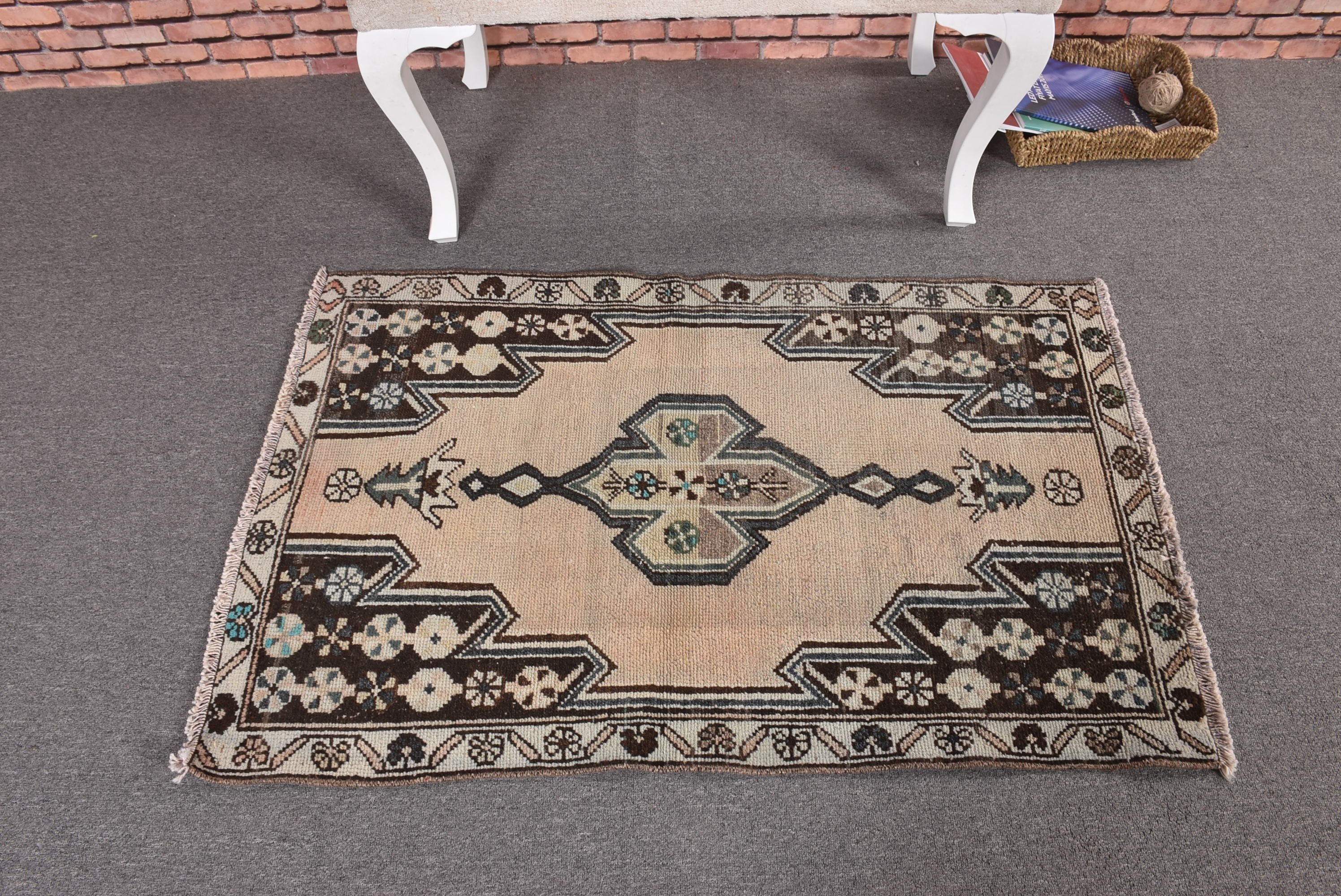 Small Vintage Rugs, Neutral Rug, Beige Antique Rugs, Turkish Rugs, Bath Rug, Vintage Rug, Geometric Rugs, 2.4x3.9 ft Small Rugs, Floor Rug