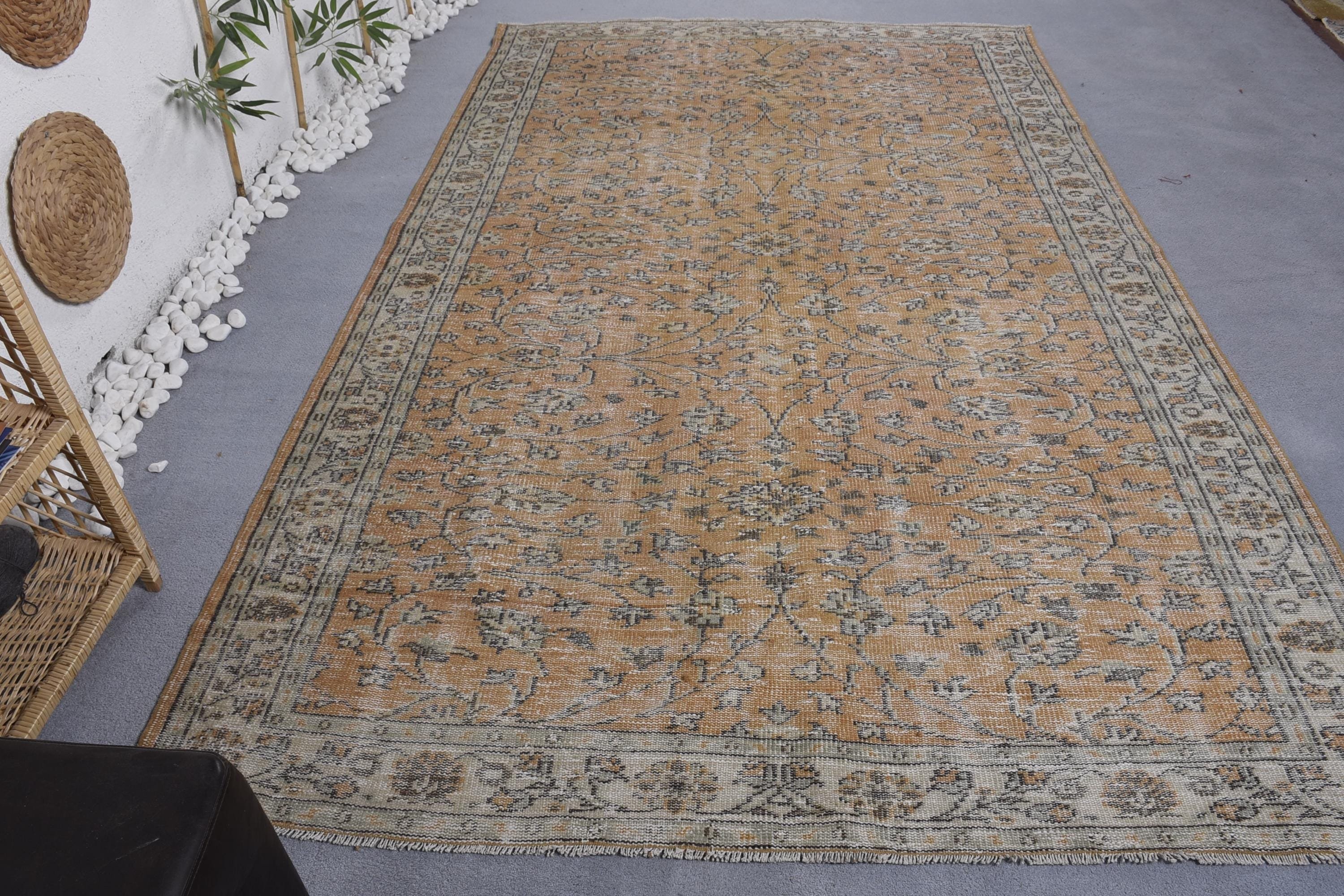 El Dokuma Halı, Yatak Odası Halısı, Salon Halıları, Turuncu Havalı Halılar, Türk Halıları, Vintage Halı, 6.2x10 ft Büyük Halılar, Yer Halıları, El Yapımı Halılar