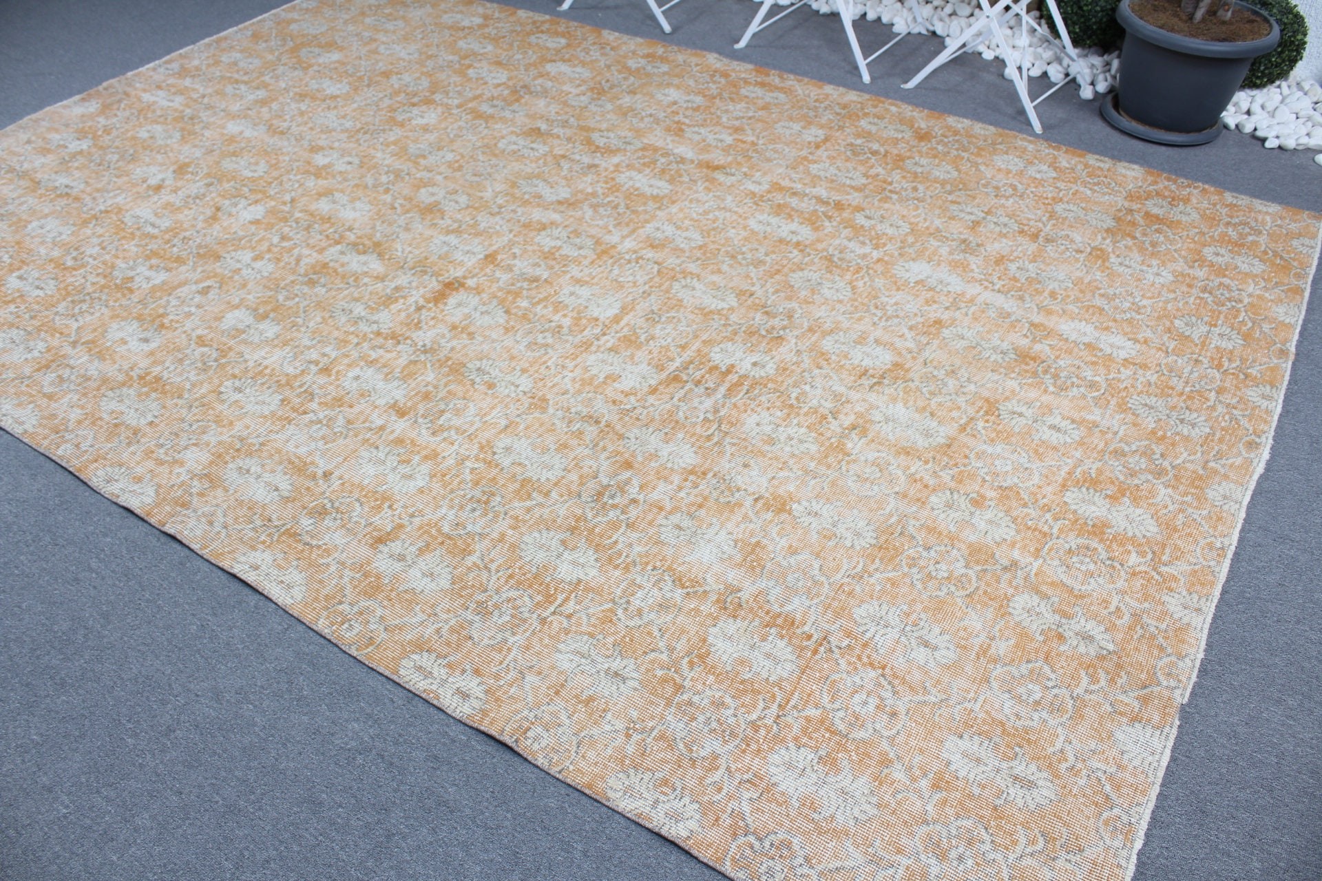 Orange Oushak Rug, Dining Room Rug, Saloon Rug, Kitchen Rug, 7.2x10.4 ft Oversize Rug, Flatweave Rug, Cool Rugs, Vintage Rug, Turkish Rugs