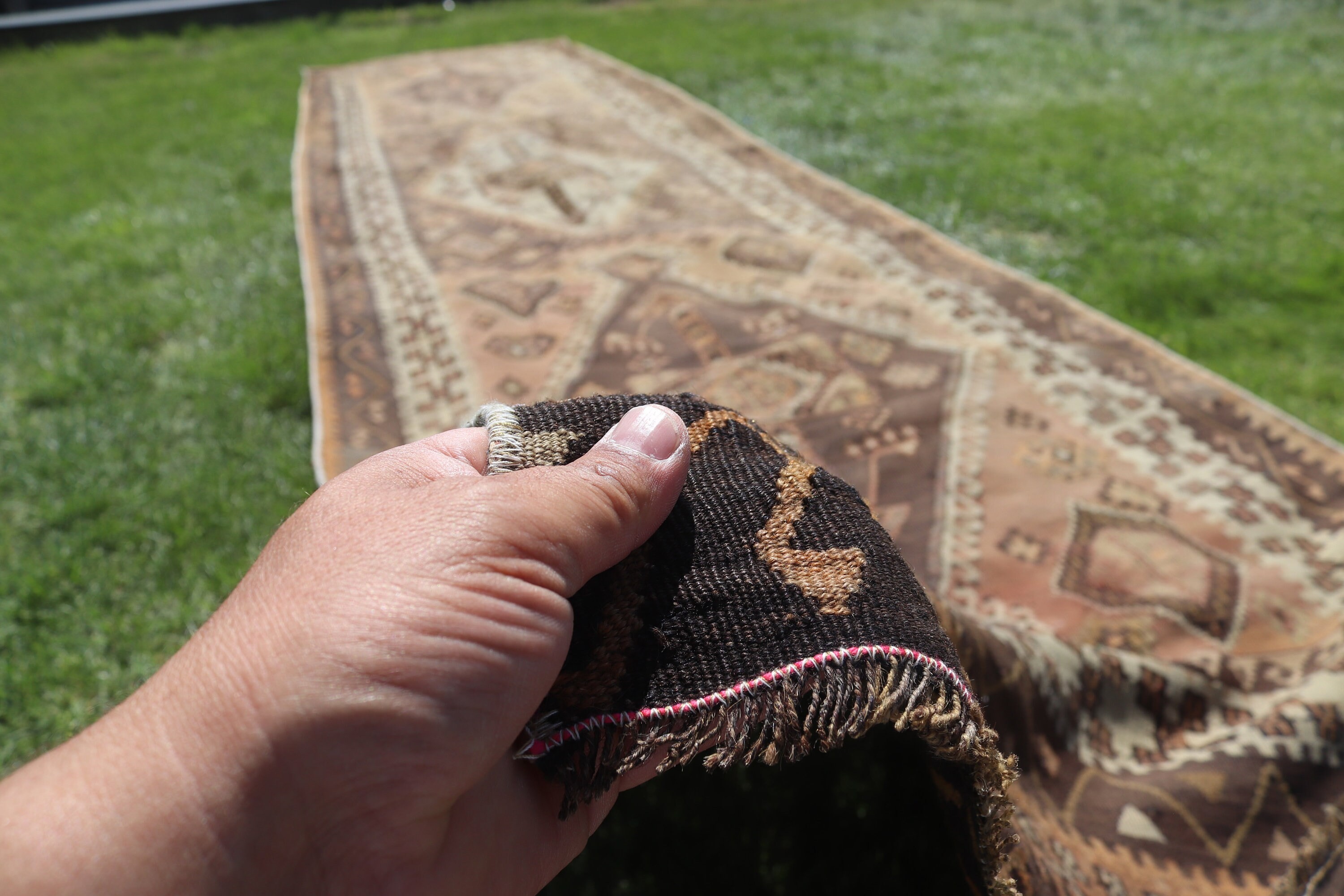 Koridor Halıları, Antika Halı, Vintage Halılar, Boho Halı, Yün Yolluk Halıları, Bej Açıklama Halısı, 3.4x14.2 ft Yolluk Halıları, Türk Halıları, Kilim