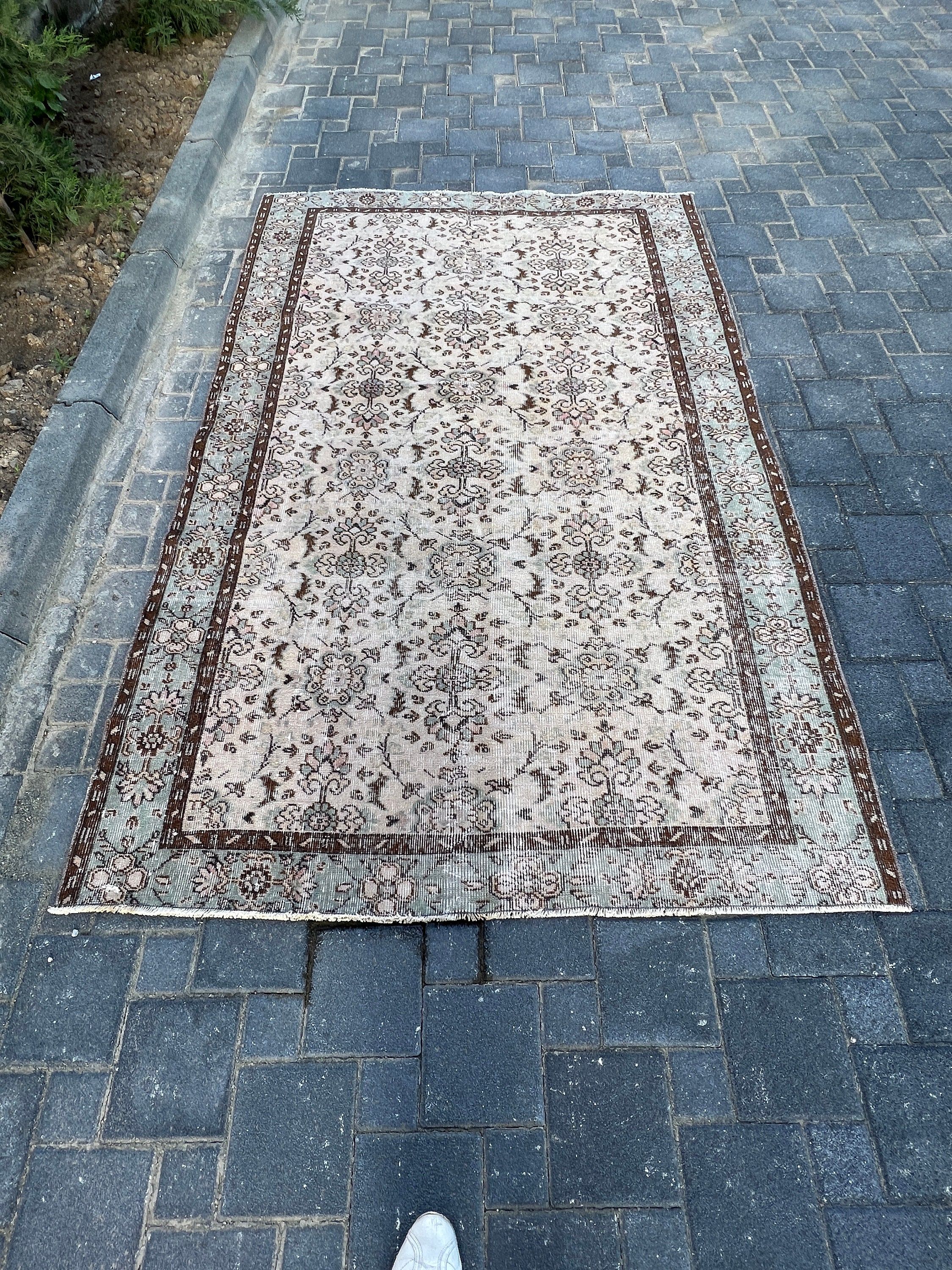 Soluk Halı, Türk Halıları, Vintage Halılar, Bej 5.1x8 ft Büyük Halılar, Oturma Odası Halısı, Yemek Odası Halıları, Yatak Odası Halıları, Mutfak Halısı