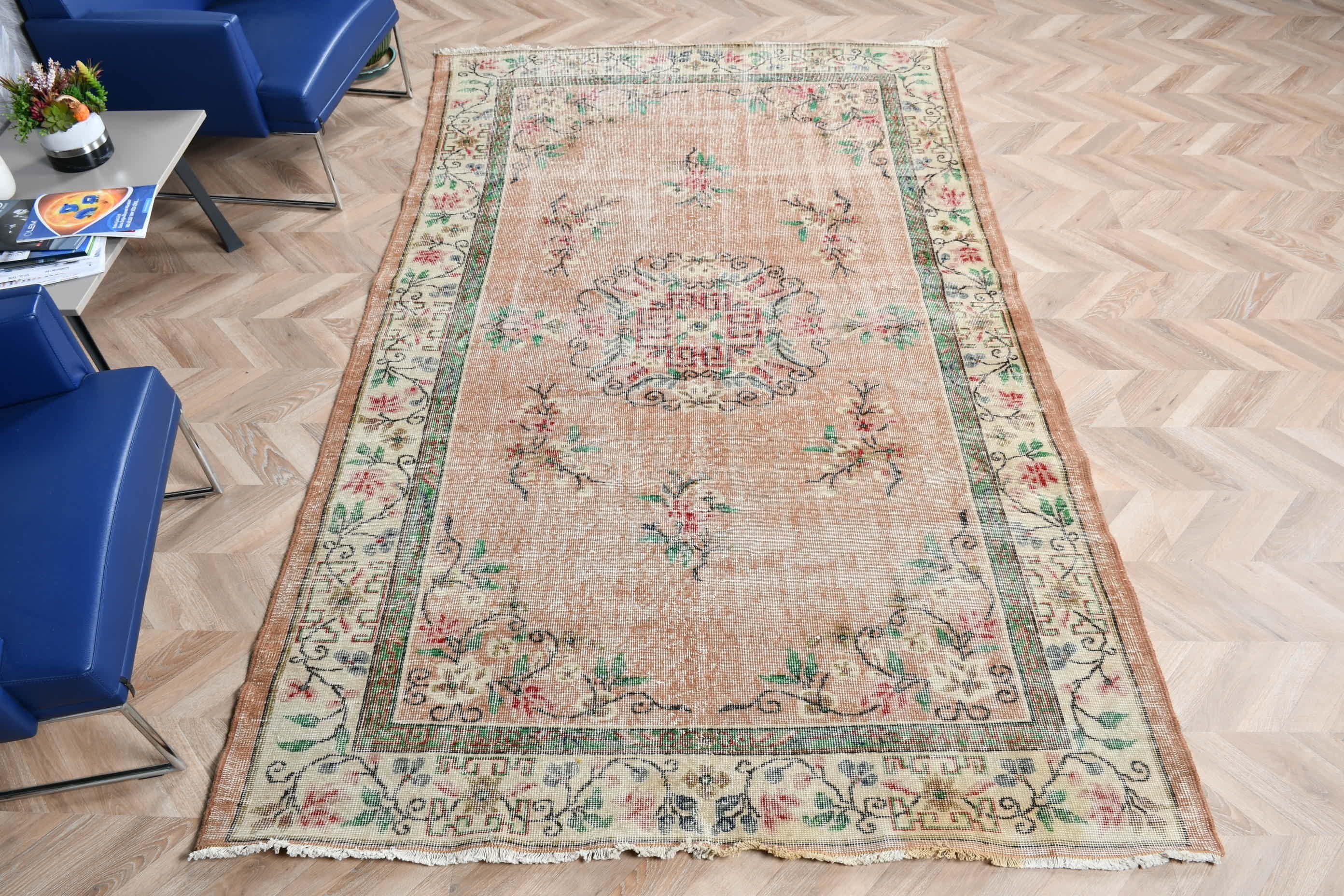 Kahverengi 5.8x9.4 ft Büyük Halı, Vintage Halı, Mutfak Halısı, Yatak Odası Halıları, Türk Halısı, Yatak Odası Halıları, Havalı Halı, Salon Halısı