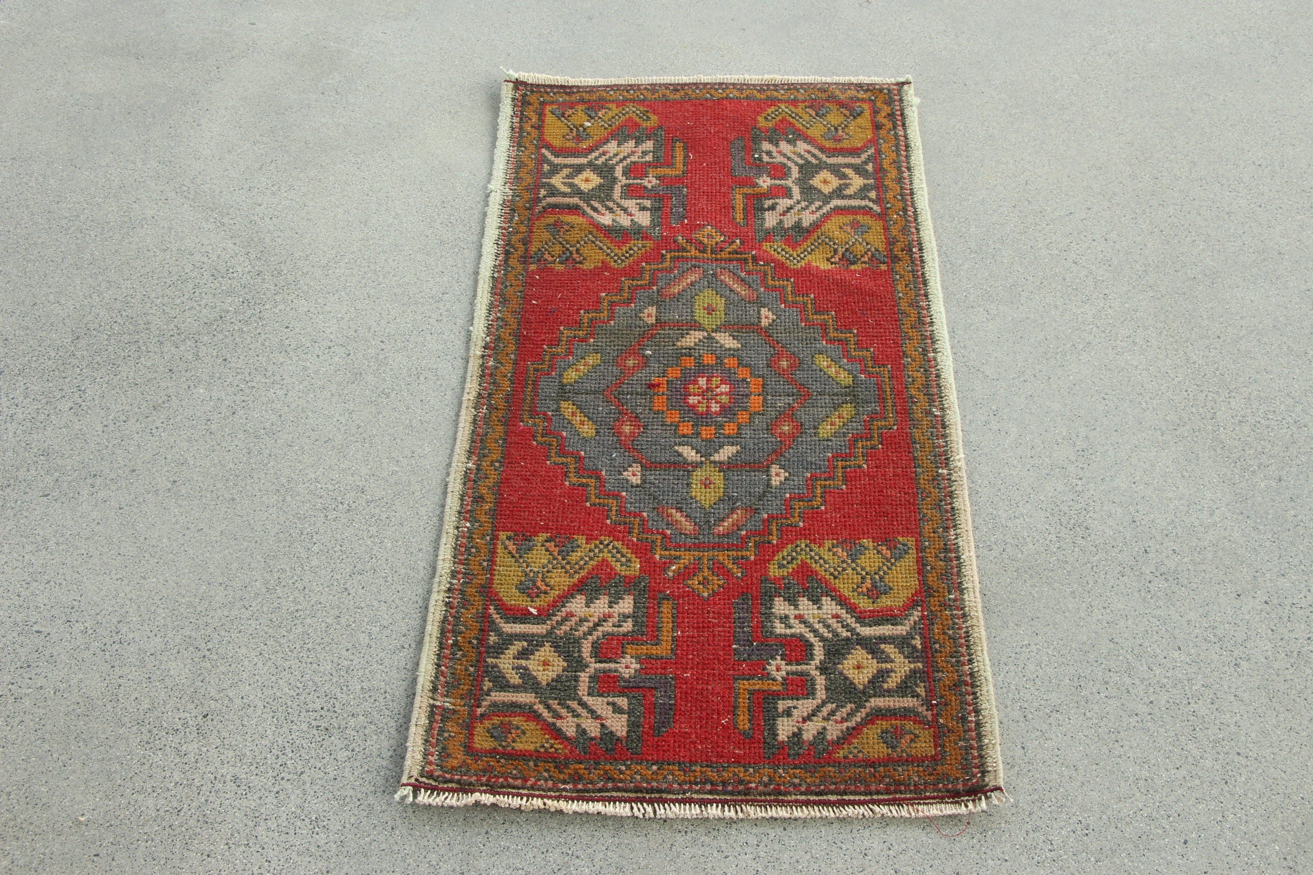 Vintage Halı, 1.7x3.2 ft Küçük Halılar, Türk Halısı, Küçük Alan Halıları, Kapı Paspas Halıları, Ev Dekor Halısı, Düz Dokuma Halılar, Kırmızı Yatak Odası Halıları