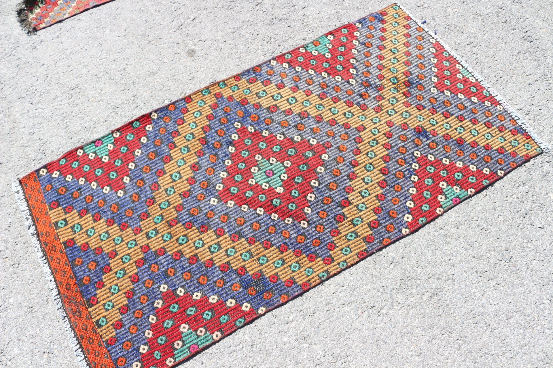 Giriş Halısı, 2,5x4,7 ft Küçük Halı, Giriş Halıları, Antika Halılar, Mavi Soğuk Halı, Soğuk Halı, Vintage Halı, Mutfak Halısı, Türk Halısı, Kilim