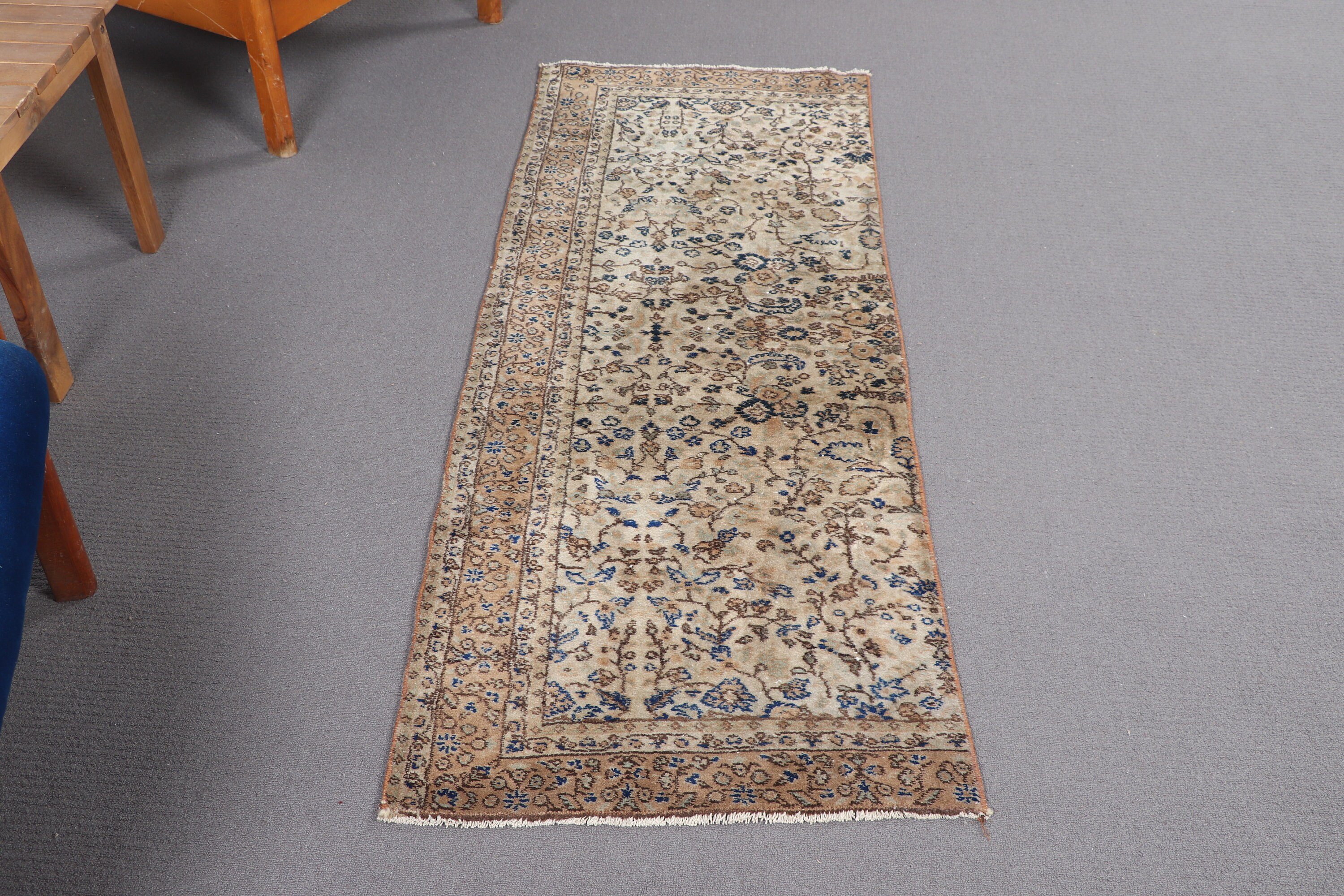 Merdiven Halısı, Bej Yün Halı, 2x5,5 ft Yolluk Halısı, Oryantal Halı, Vintage Halılar, Merdiven Halıları, Mutfak Halıları, Türk Halısı, Yatak Odası Halısı