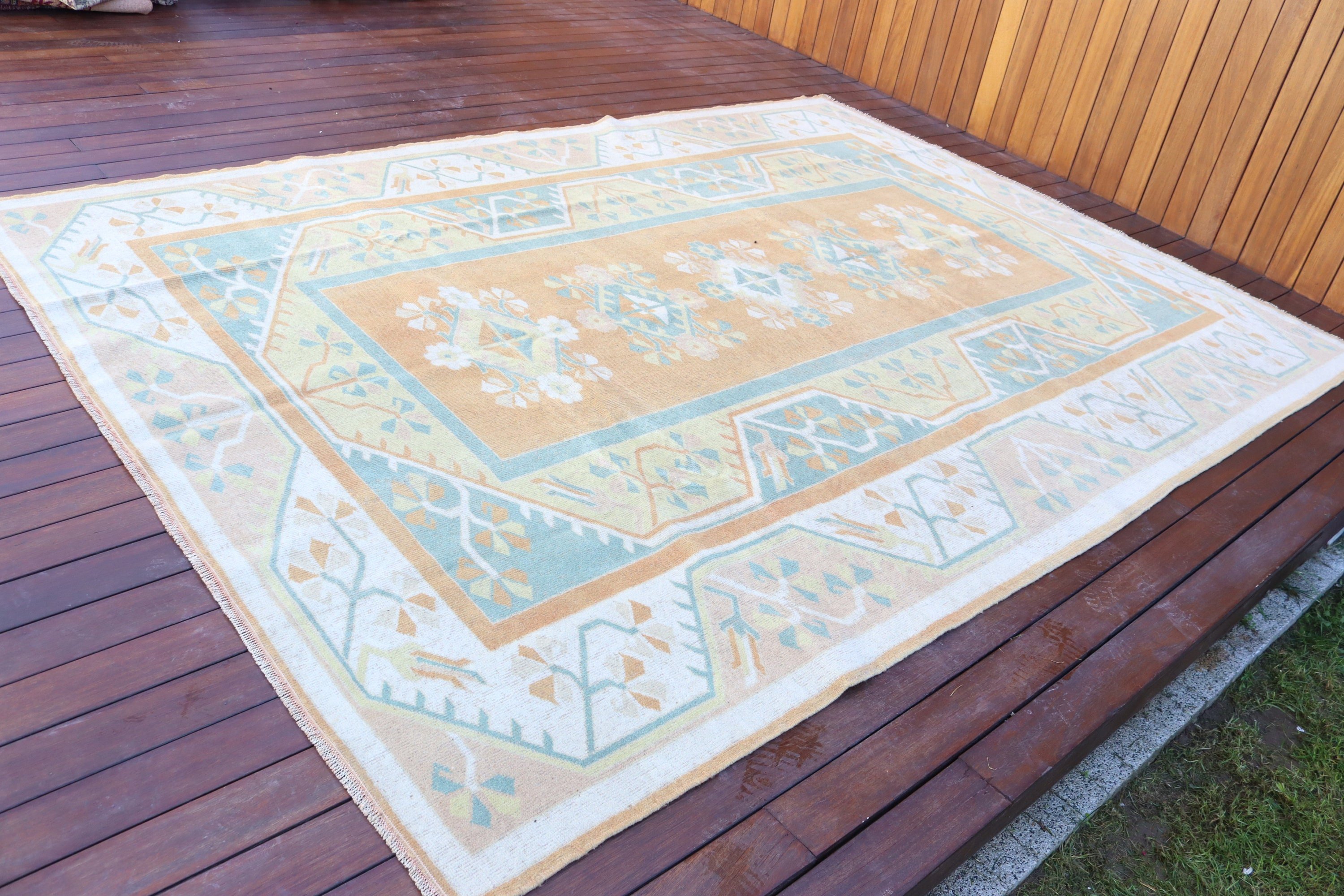 Yemek Odası Halısı, Vintage Halılar, Boho Halı, Büyük Vintage Halı, 6.6x9.4 ft Büyük Halılar, Turuncu Fas Halısı, Türk Halısı, Düz Dokuma Halılar