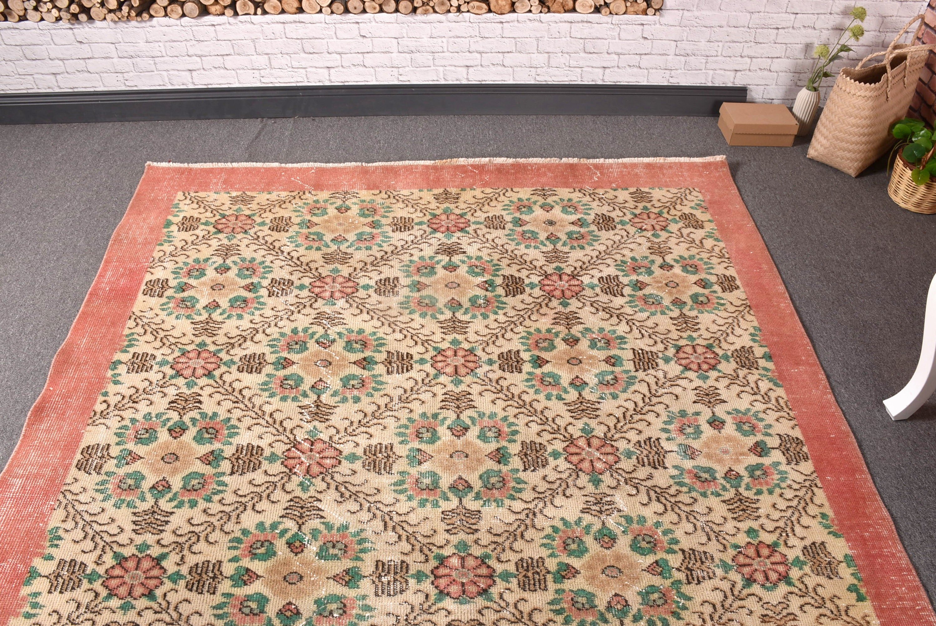 5,5x9,4 ft Büyük Halı, Organik Halılar, Büyük Boho Halıları, Vintage Halı, Antika Halılar, Havalı Halılar, Türk Halısı, Kırmızı Soğuk Halılar, Büyük Oushak Halıları