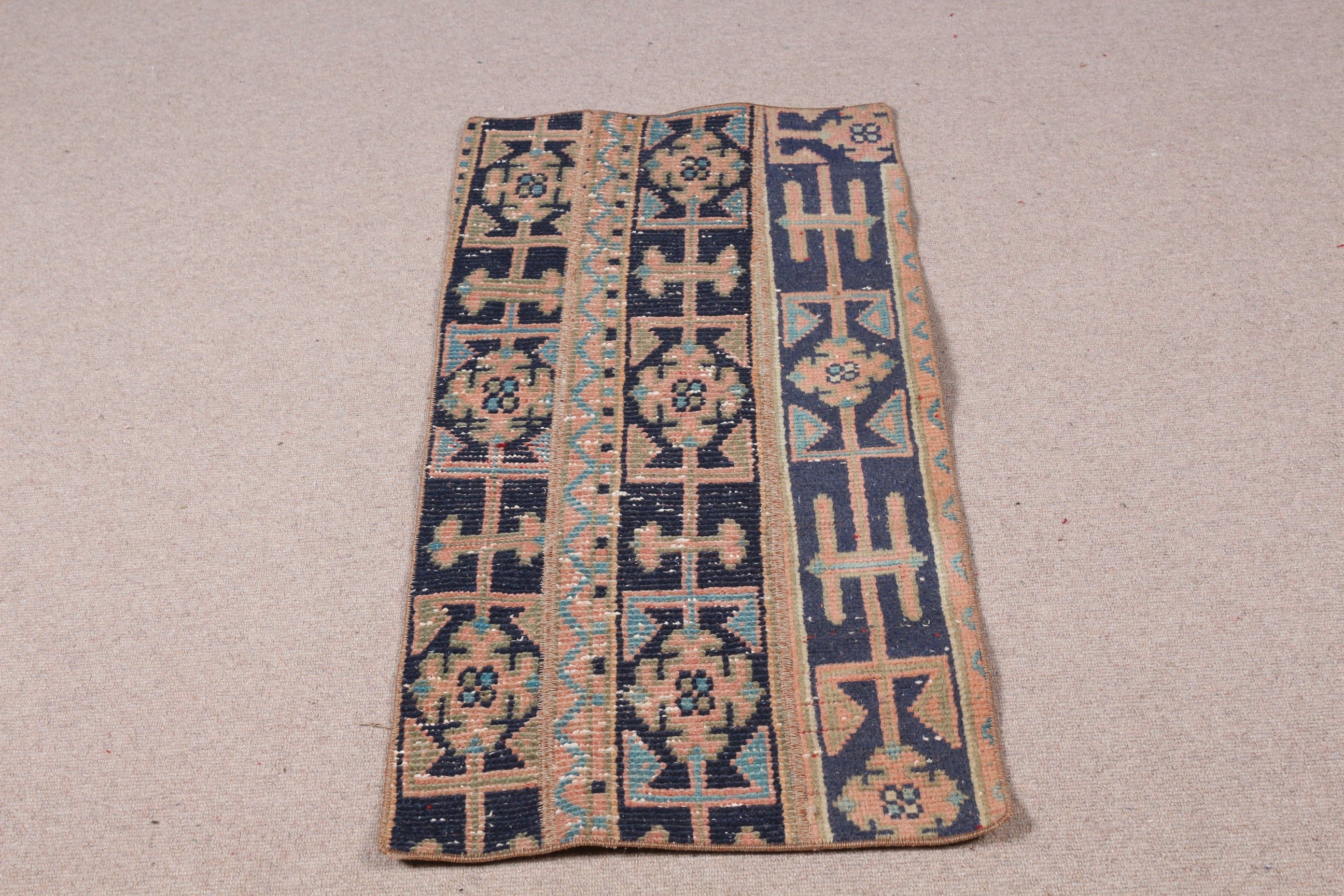 Antique Rug, Turkish Rug, Dorm Rug, Blue  1.7x3.7 ft Small Rug, Rugs for Bathroom, Bedroom Rugs, Bathroom Rugs, Vintage Rugs