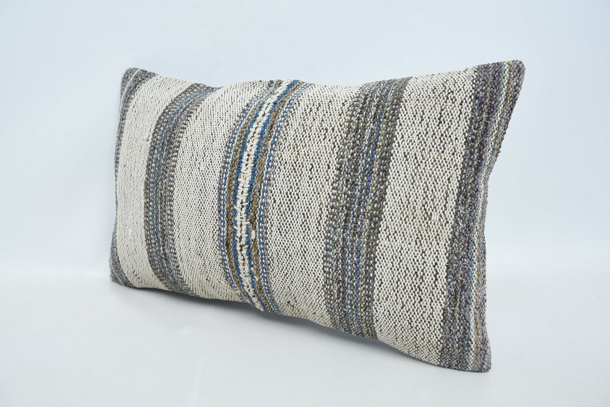 Boho Pillow, Vintage Kilim Pillow Cushion Case, Antique Pillows, 12"x20" Beige Cushion Cover, Ikat Cushion, Handmade Kilim Cushion