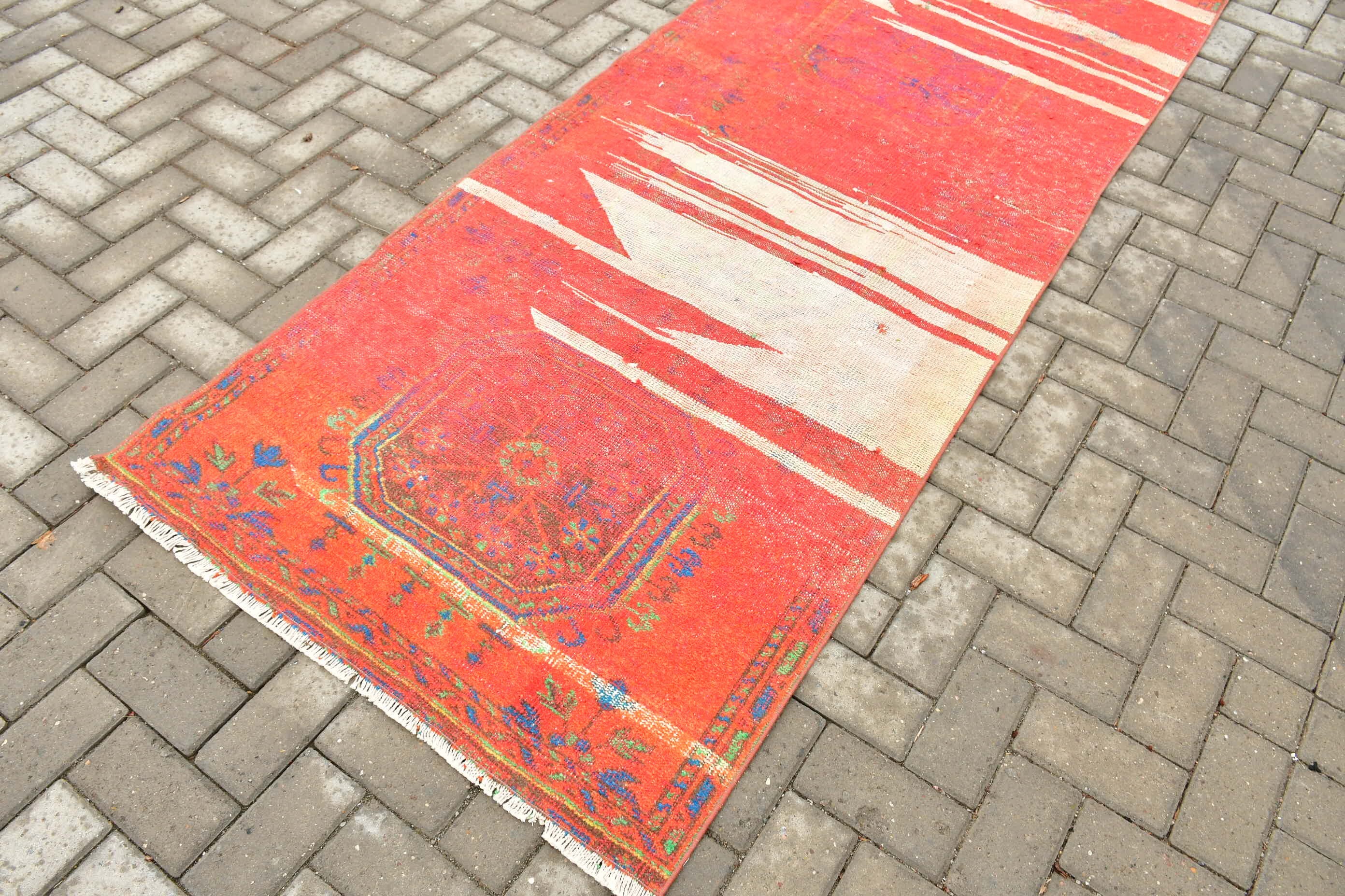 Red Moroccan Rugs, Rugs for Corridor, Art Rug, Vintage Rug, Wool Rug, Hallway Rug, Turkish Rug, 3.3x10.6 ft Runner Rug, Floor Rugs, Old Rug