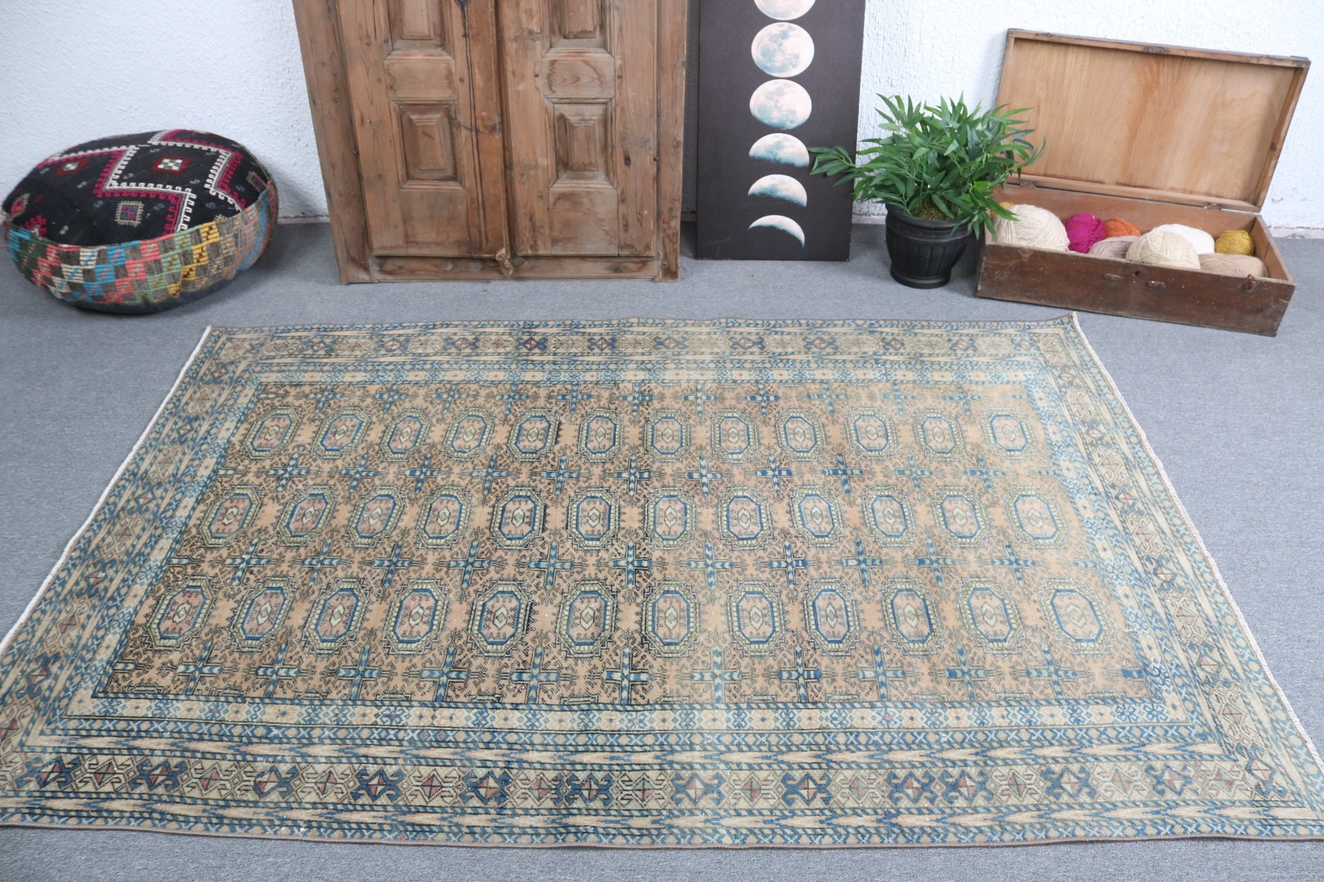 Türk Halısı, 4,5x6,8 ft Alan Kilimi, Turuncu Nötr Halı, Boho Alan Halıları, Modern Halı, Vintage Halı, Çocuk Halıları, Antika Halılar