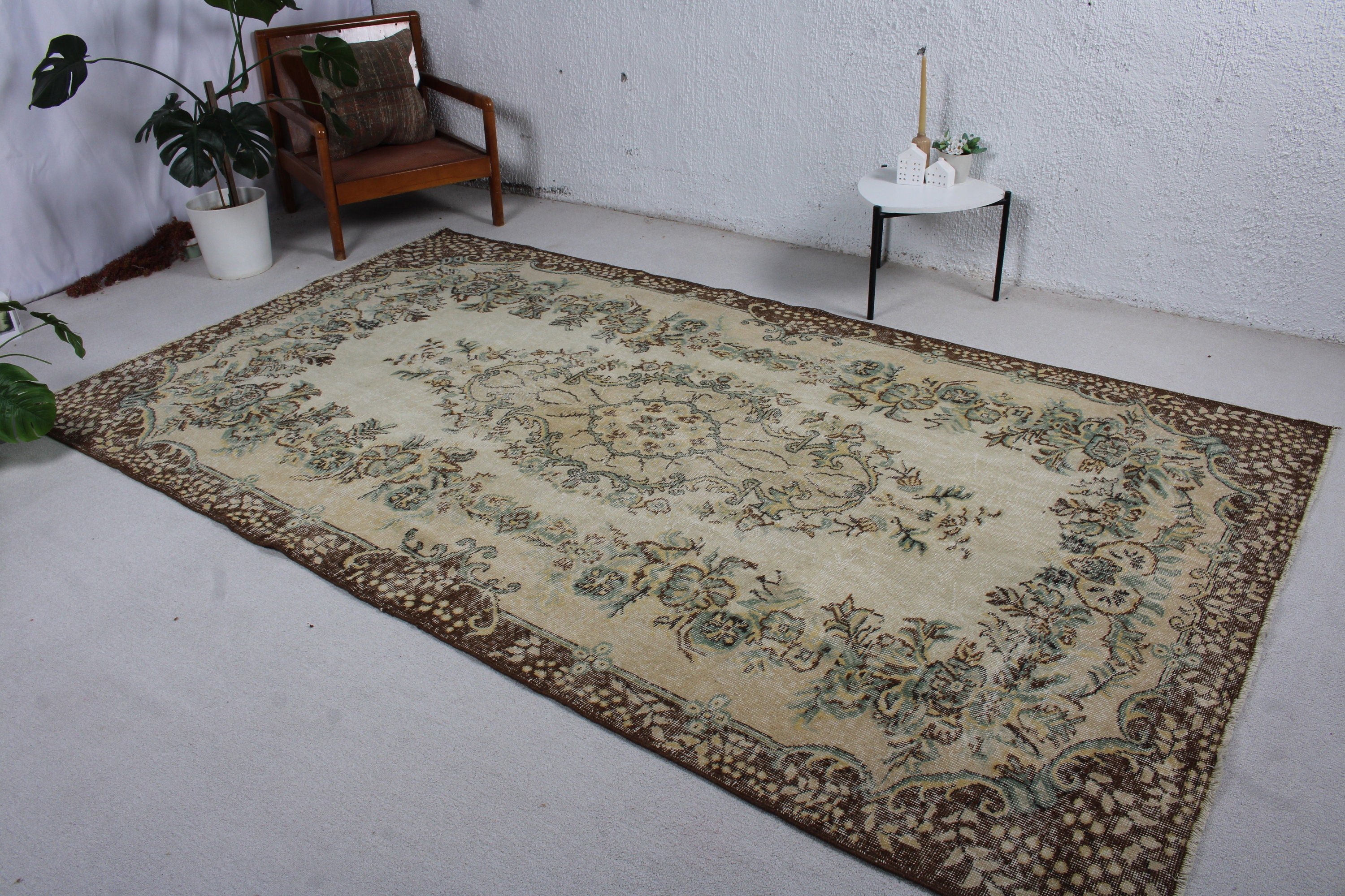 5.8x10 ft Large Rugs, Antique Rugs, Turkish Rug, Dining Room Rug, Vintage Rug, Living Room Rugs, Brown Kitchen Rugs