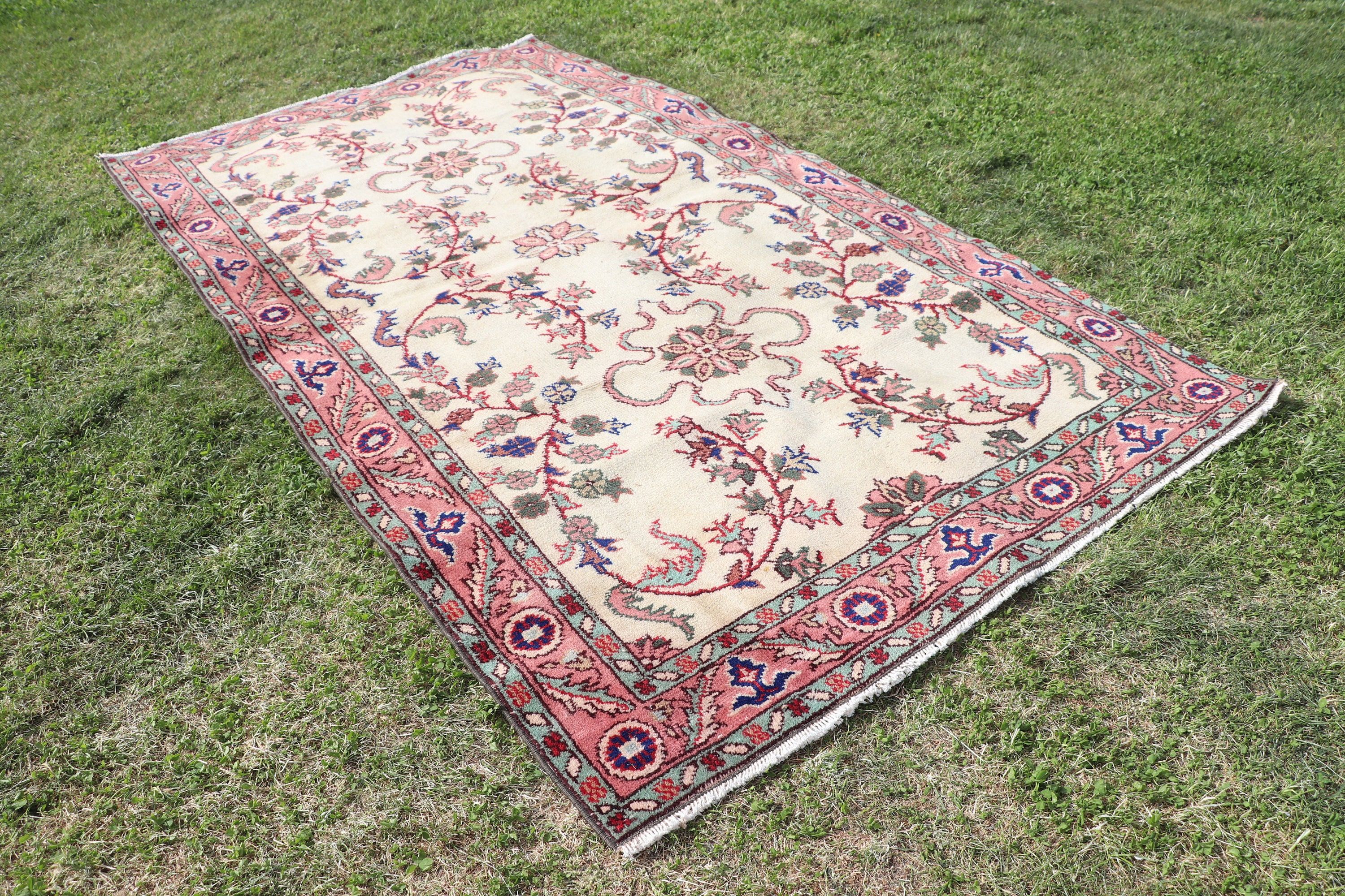 Turkish Rugs, Turkey Rugs, Living Room Rug, Luxury Rugs, 3.9x7.1 ft Area Rug, Kitchen Rugs, Bedroom Rug, Beige Oriental Rugs, Vintage Rugs