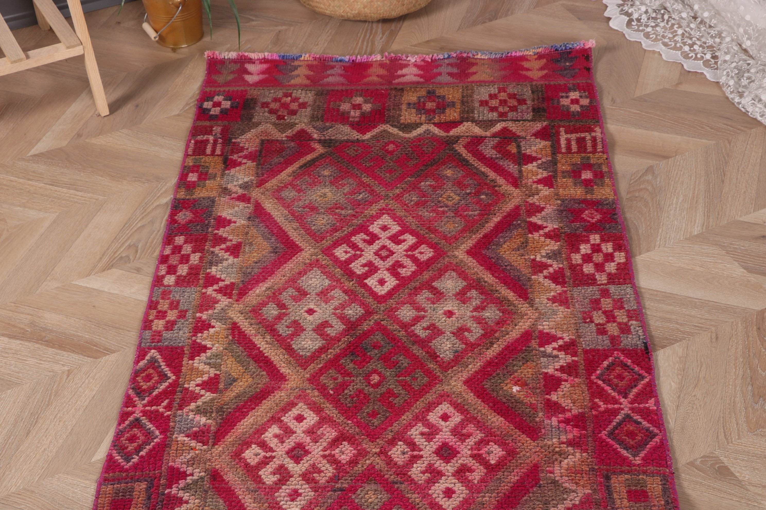 Oryantal Halı, Türk Halıları, Yün Halı, Mutfak Halıları, Vintage Halılar, Pembe Fas Halıları, Beni Ourain Yolluk Halıları, 2,5x12,2 ft Yolluk Halısı