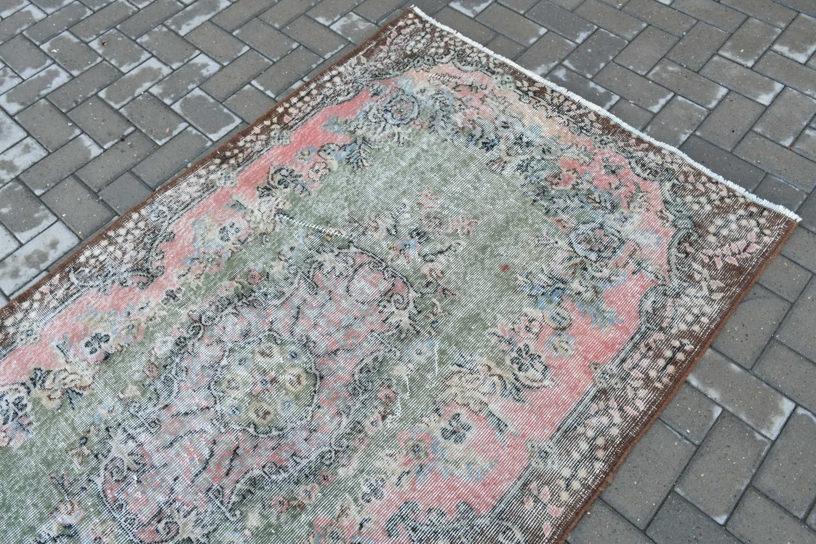 Vintage Halılar, 3,9x6,9 ft Alan Halıları, Alan Halıları, Pembe Yün Halılar, Mutfak Halısı, Türk Halıları, Yatak Odası Halıları, Antika Halılar