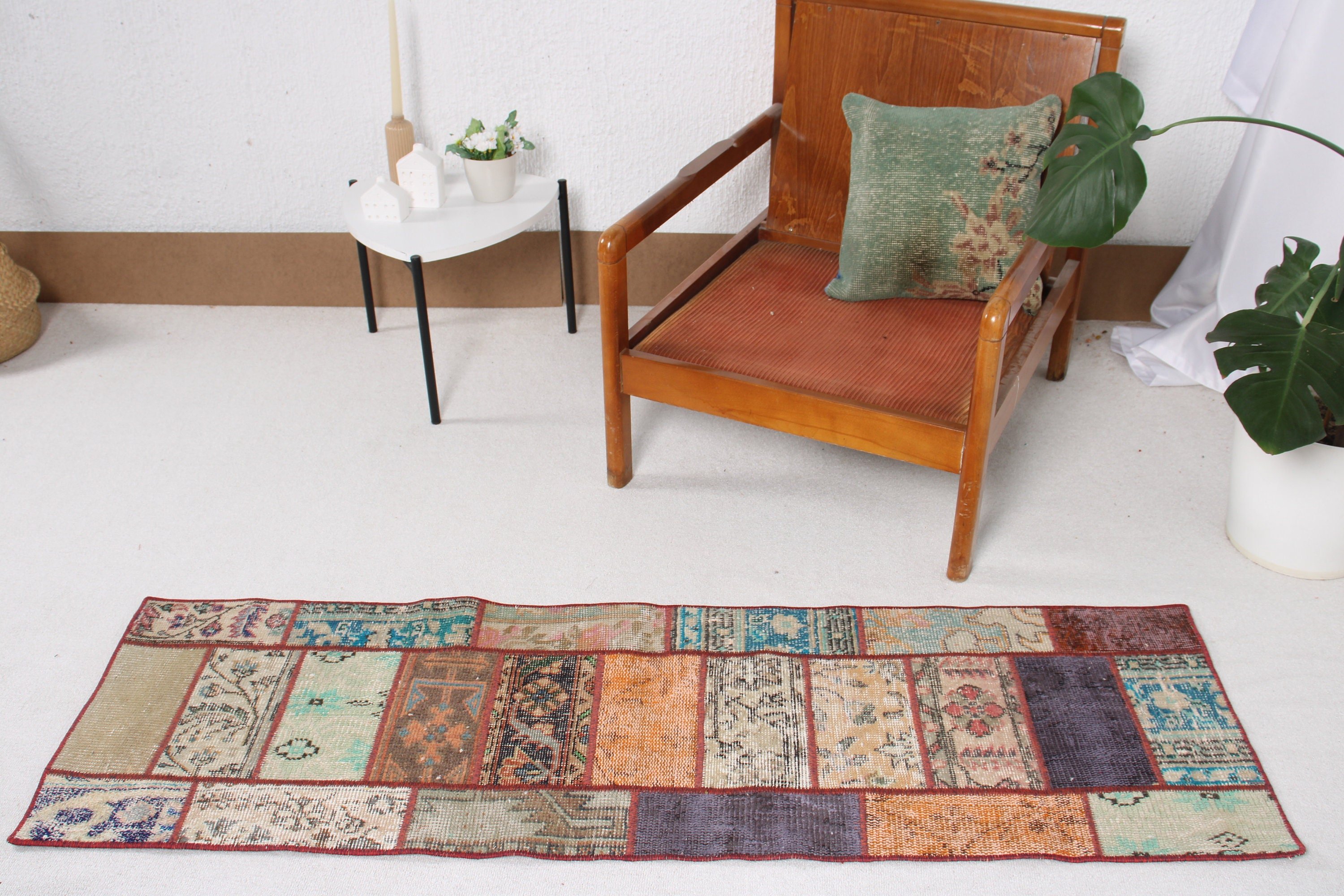 Vintage Runner Halısı, Koridor Halıları, Yeşil Açıklama Halısı, El Dokuma Halıları, Boho Halısı, Vintage Halısı, 1.7x5.5 ft Runner Halıları, Türk Halısı