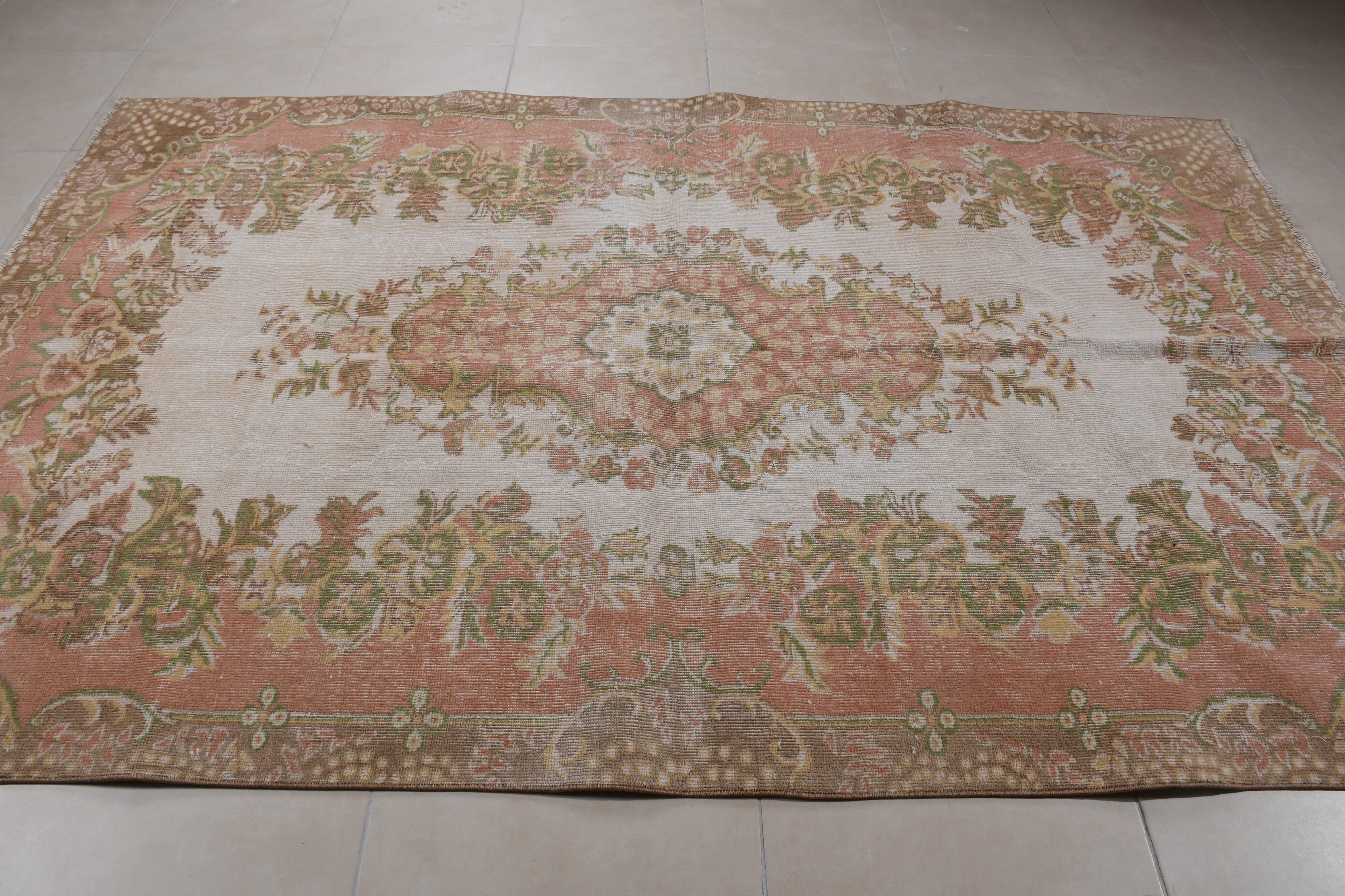 Mutfak Halısı, Yemek Odası Halıları, 5.8x8.9 ft Büyük Halı, Türk Halısı, Bej Yer Halıları, Vintage Halı, Yatak Odası Halısı, Oryantal Halı, El Dokuma Halılar