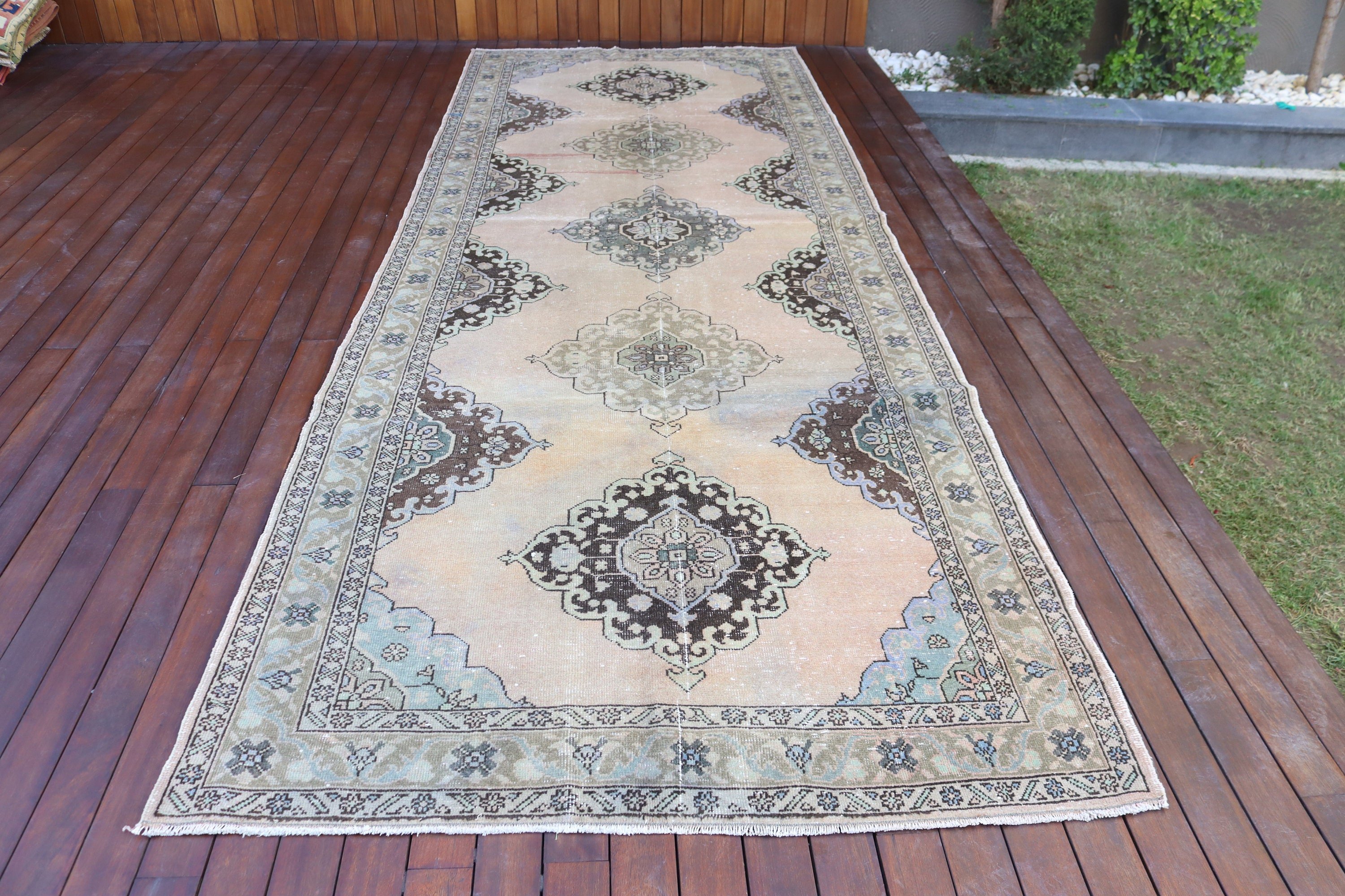 Mutfak Halısı, Vintage Yolluk Halıları, Yer Halıları, Oushak Halıları, 4,9x13,4 ft Runner Halıları, Vintage Halılar, Türk Halıları, Bej Yün Halılar, Tribal Halı