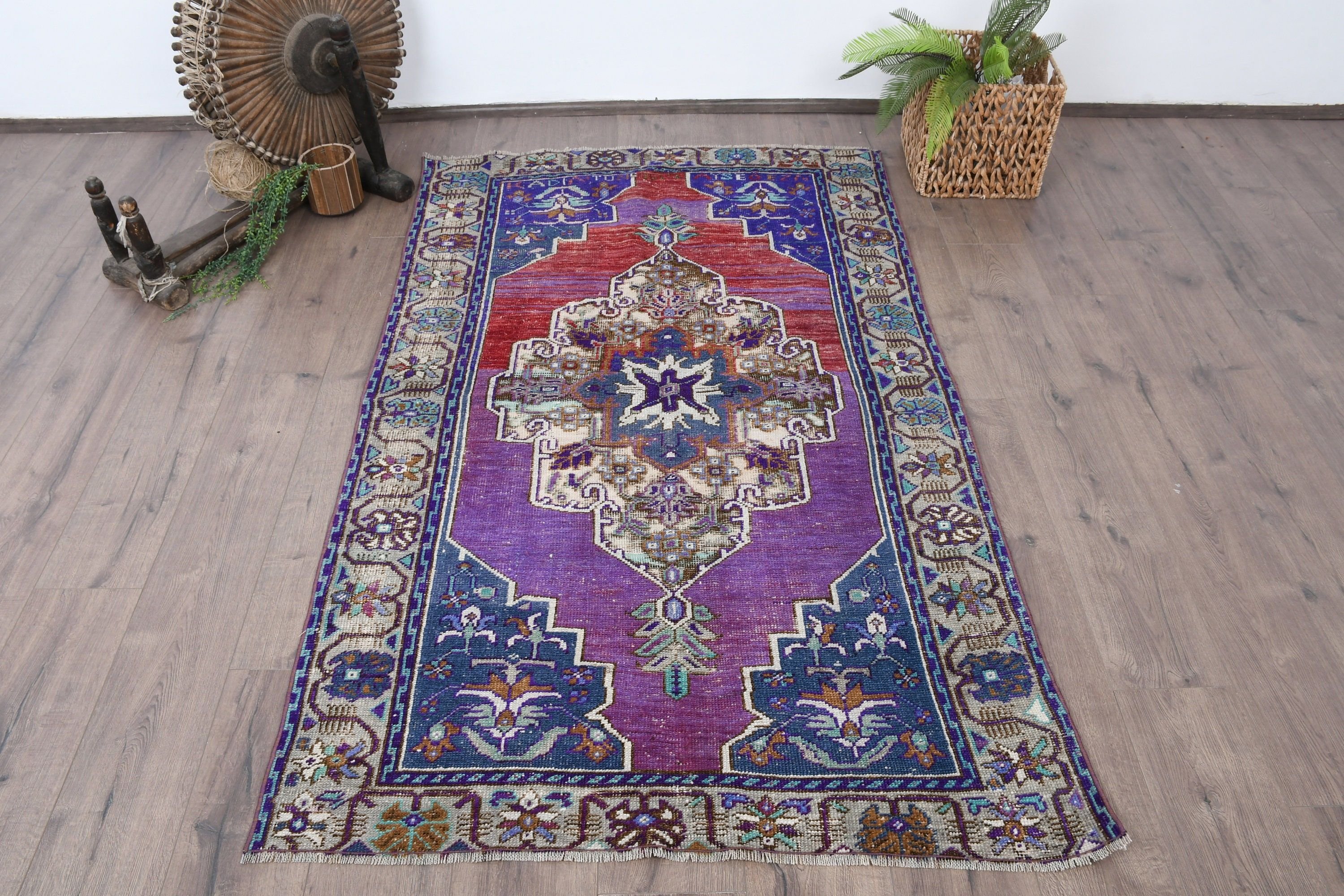 Turkish Rug, Oriental Rugs, 3.8x6.1 ft Accent Rug, Vintage Rug, Nursery Rugs, Floor Rug, Rugs for Bedroom, Purple Floor Rug, Kitchen Rug