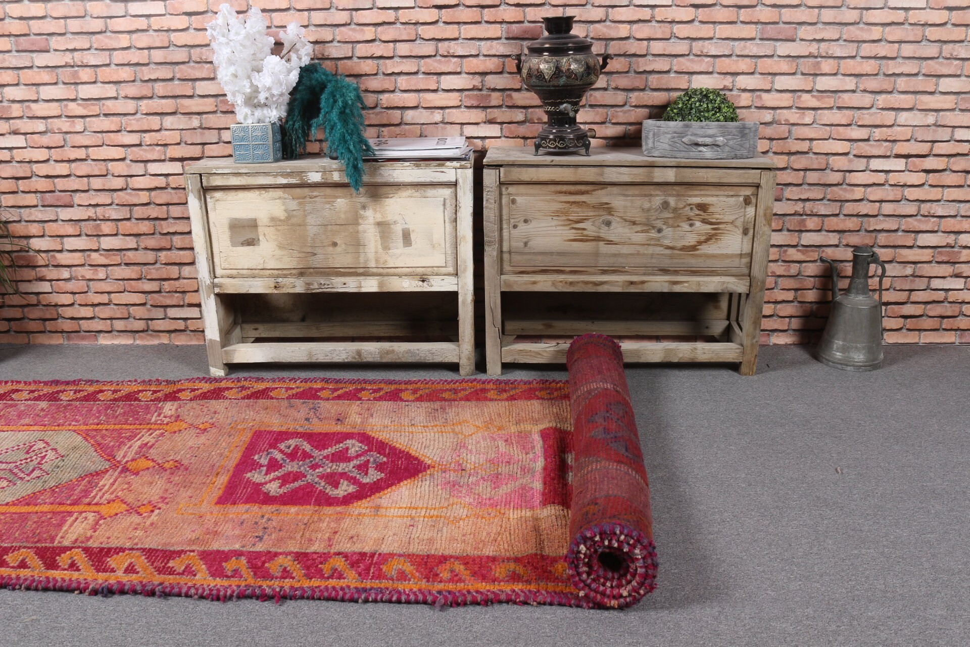 Kahverengi Yün Halı, 3.4x12.2 ft Yolluk Halısı, Türk Halısı, Yün Halısı, Vintage Halılar, Oryantal Halılar, Merdiven Halısı, Merdiven Halıları, Bohem Halıları