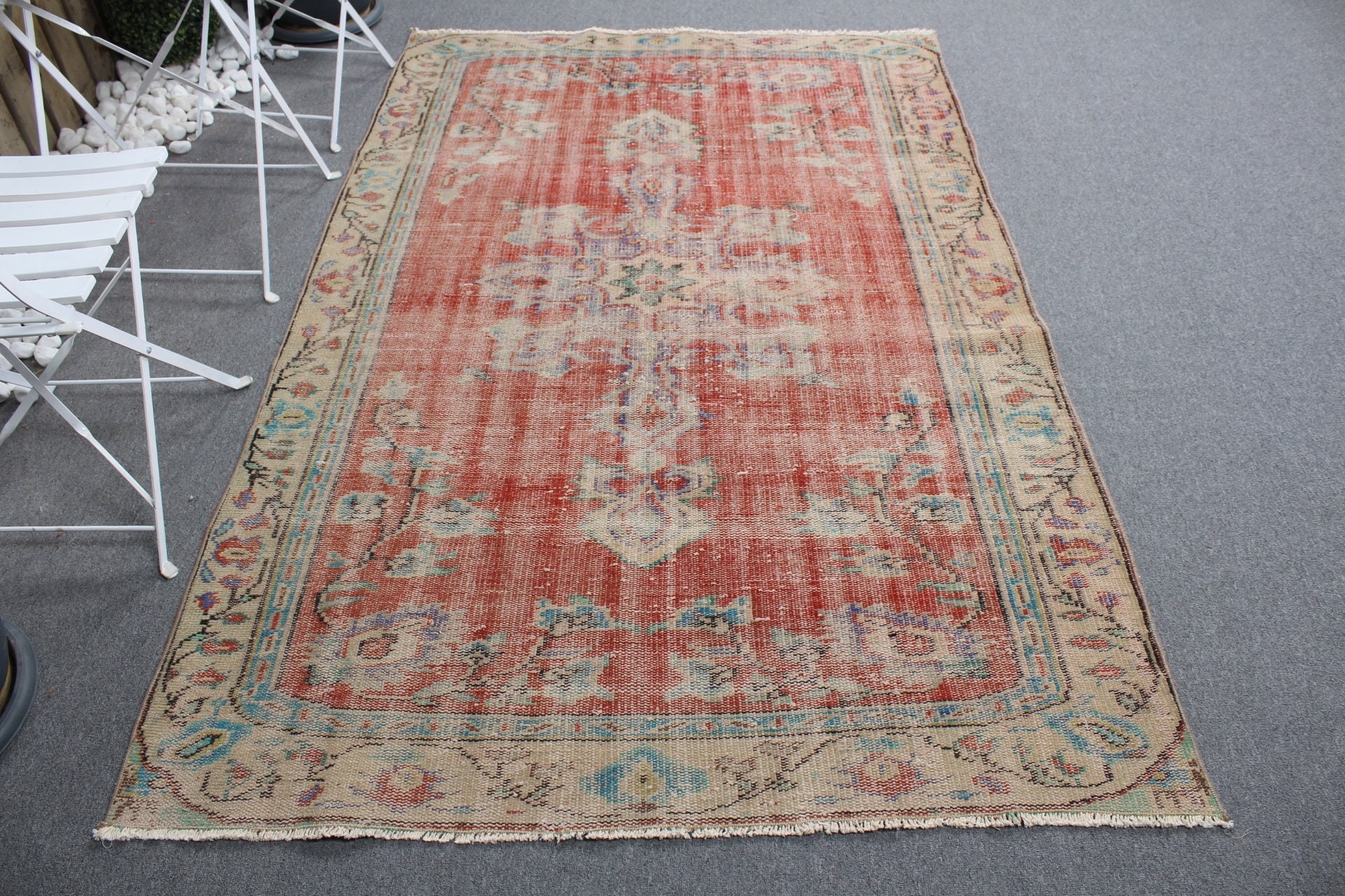 Floor Rugs, Turkish Rug, Red Oriental Rug, Bedroom Rug, Dining Room Rug, Rugs for Dining Room, 4.7x7 ft Area Rug, Oushak Rug, Vintage Rugs