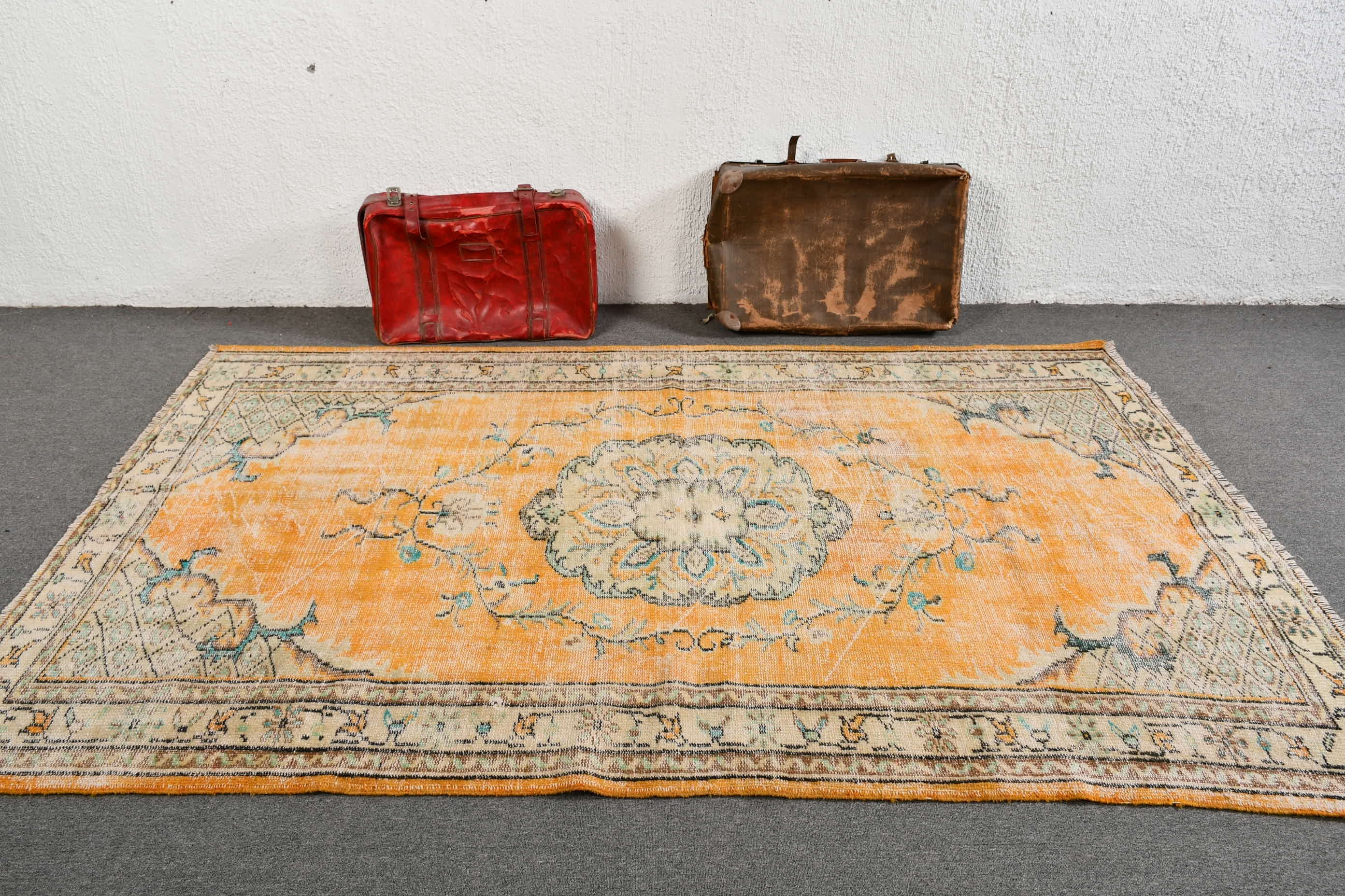 Vintage Halı, Türk Halısı, Yatak Odası Halısı, Yer Halısı, 5.2x8.6 ft Büyük Halılar, Büyük Yün Halı Halıları, Sarı Oryantal Halı, Salon Halısı