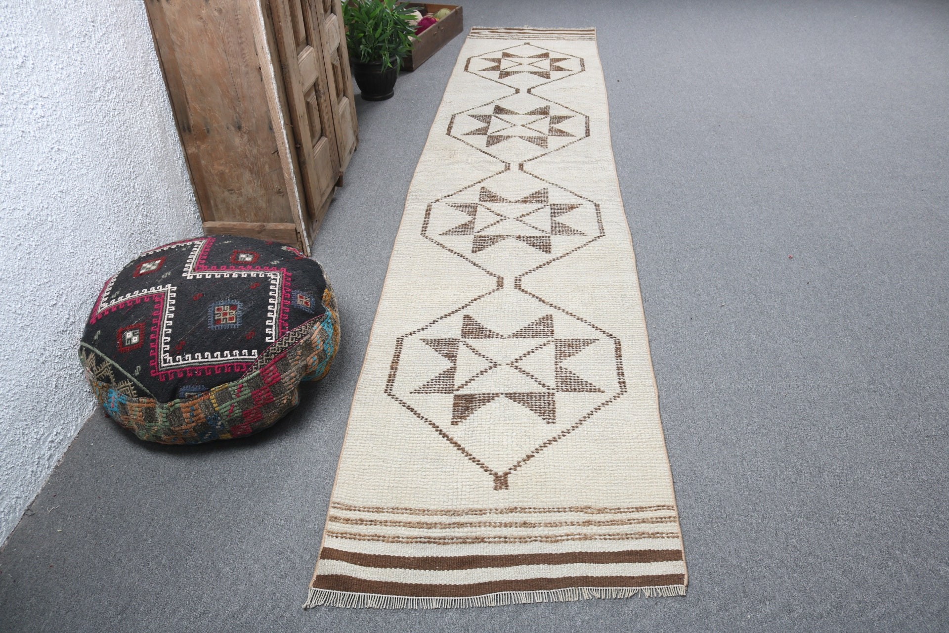 2.5x11.9 ft Runner Rugs, Stair Rugs, Kitchen Rug, Modern Rug, Neutral Rugs, Turkish Rug, Vintage Rugs, Beige Oushak Rugs, Handwoven Rugs