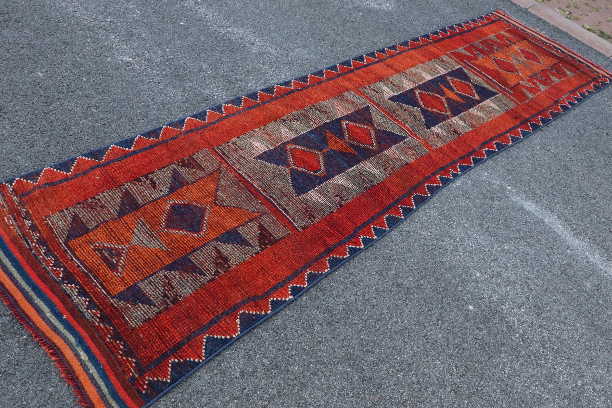 Corridor Rugs, Turkish Rugs, Kitchen Rugs, Rugs for Hallway, Vintage Rug, Orange  3x11.6 ft Runner Rug, Cool Rug, Floor Rug