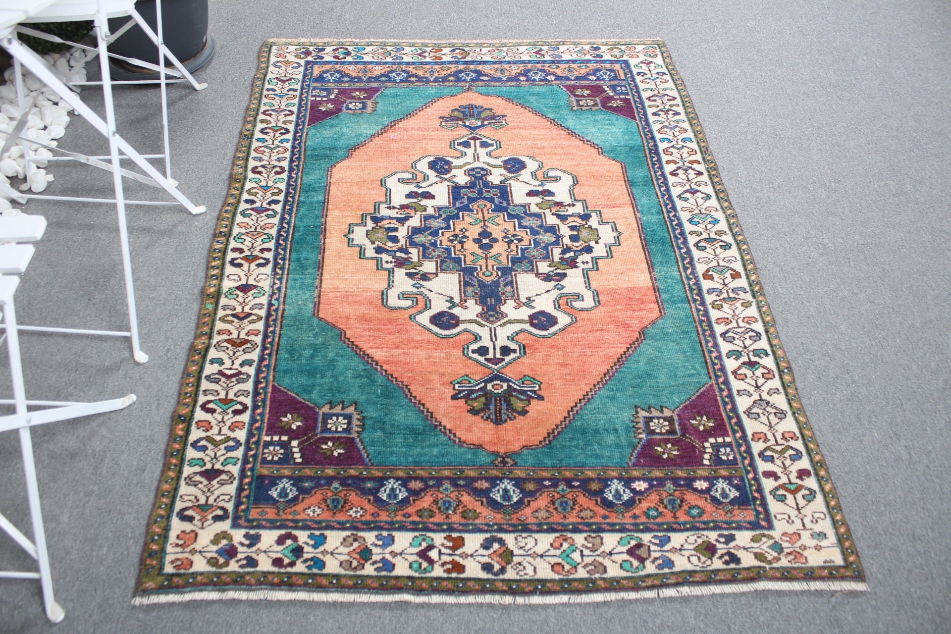 Göçebe Halı, Çocuk Odası Halıları, Vintage Halı, Türk Halıları, Yer Halıları, Giriş Halıları, 4x5.4 ft Accent Halı, Turuncu Oryantal Halı, Yatak Odası Halıları