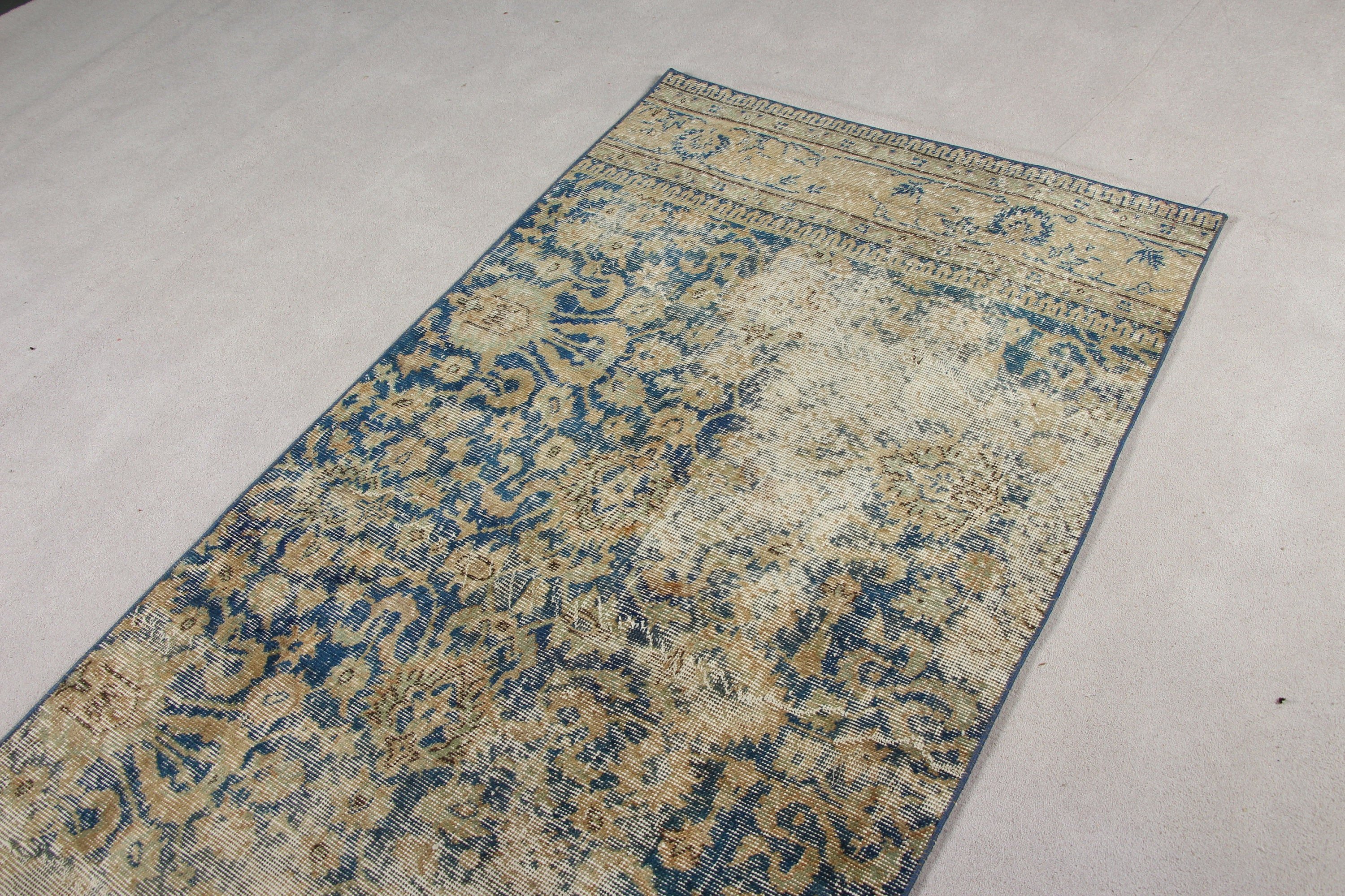 Rugs for Bedroom, Turkish Rug, 3.3x7 ft Accent Rug, Blue Antique Rugs, Vintage Decor Rug, Wool Rug, Vintage Rug, Kitchen Rugs, Nursery Rug