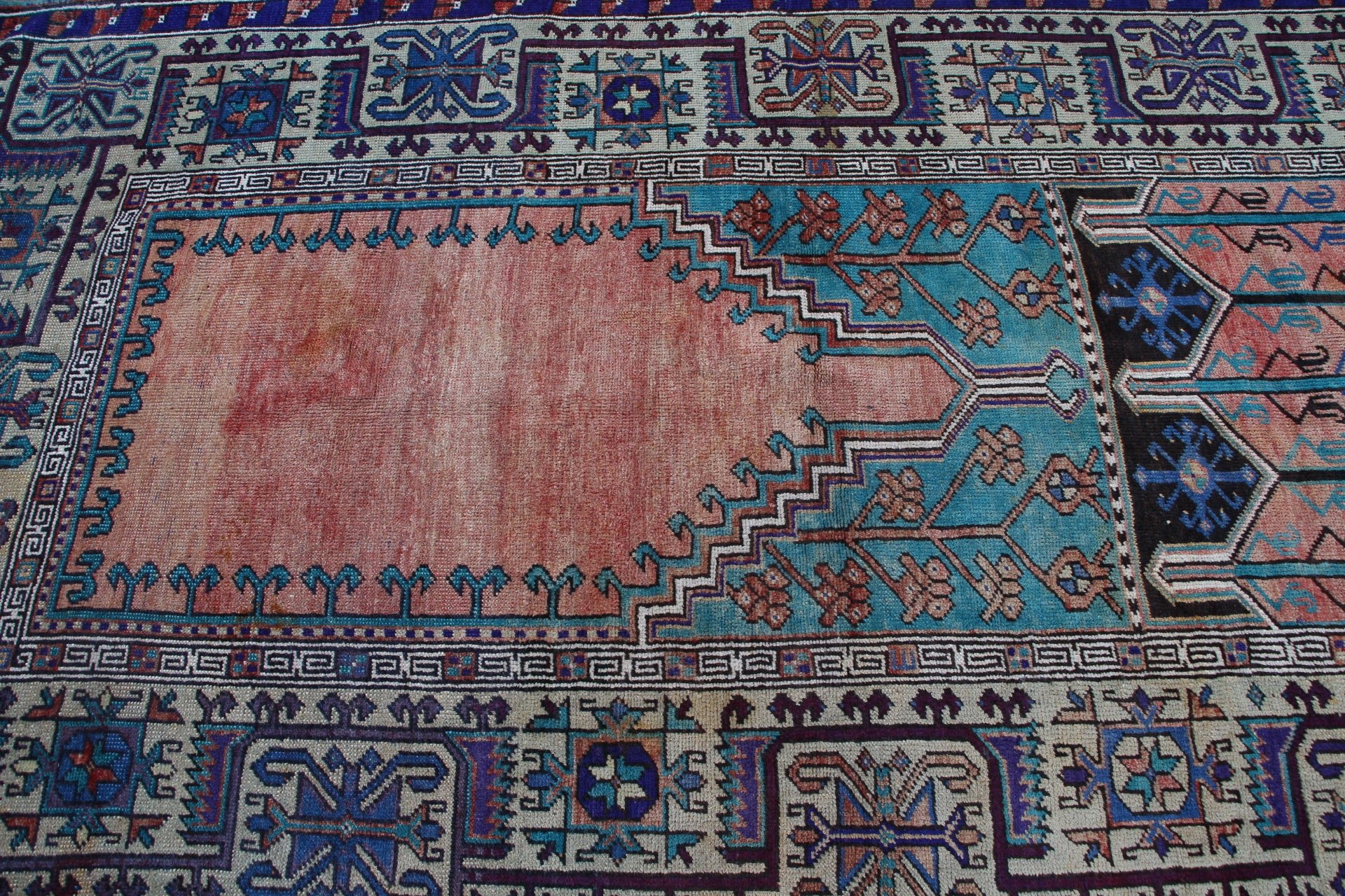 Cool Halı, Mavi 4.7x8.6 ft Büyük Halı, Salon Halısı, Oturma Odası Halısı, Ev Dekor Halısı, Türk Halıları, Vintage Halılar, Düz Dokuma Halı