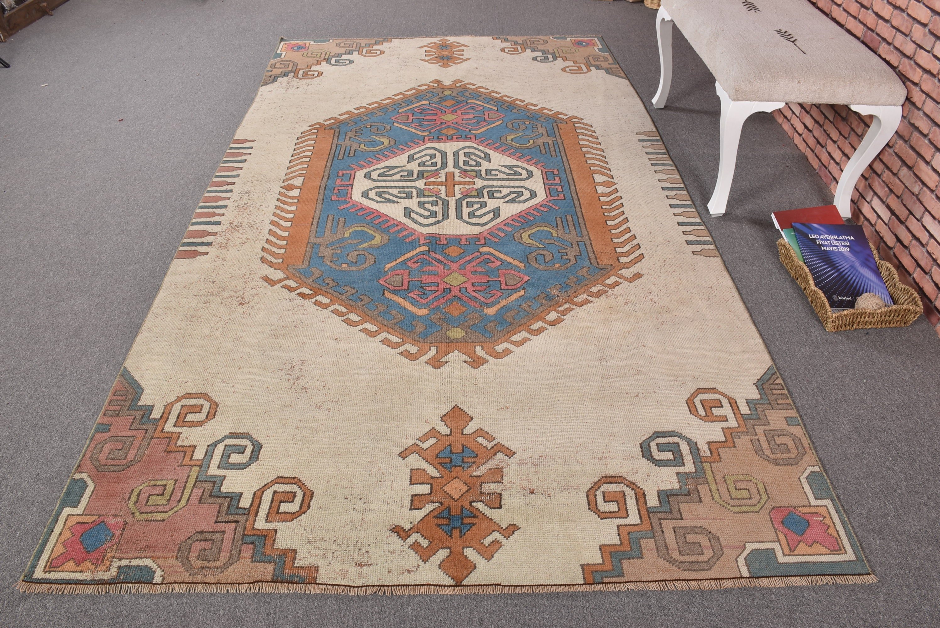 Büyük Oushak Halıları, 5.2x9.4 ft Büyük Halılar, Türk Halıları, Antika Halılar, Kahverengi Geometrik Halılar, Büyük Vintage Halı, Yatak Odası Halıları, Vintage Halı