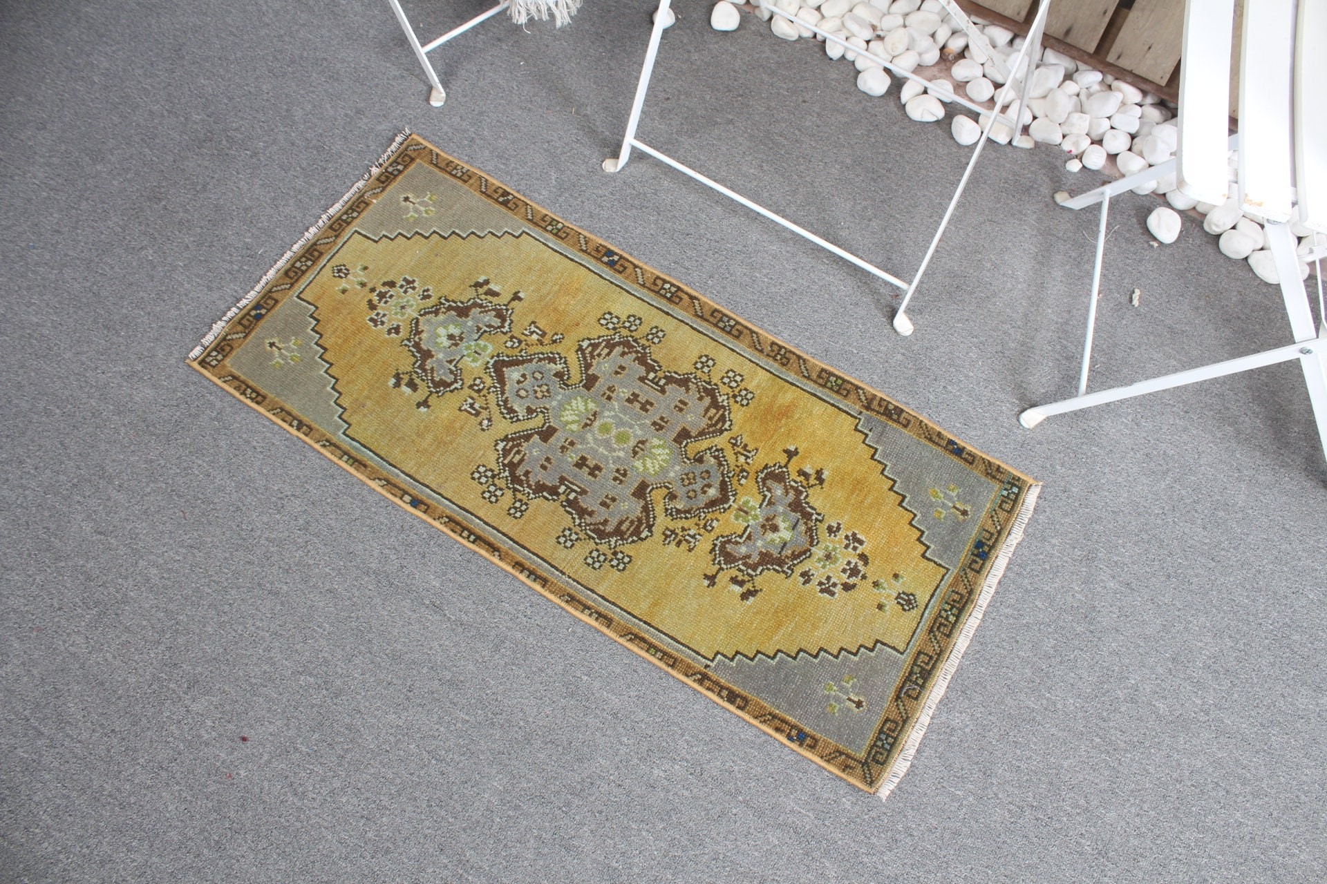 Car Mat Rugs, Bedroom Rugs, Cool Rugs, Vintage Rug, Oushak Rugs, Yellow Anatolian Rug, Rugs for Bedroom, 1.5x3.1 ft Small Rug, Turkish Rug