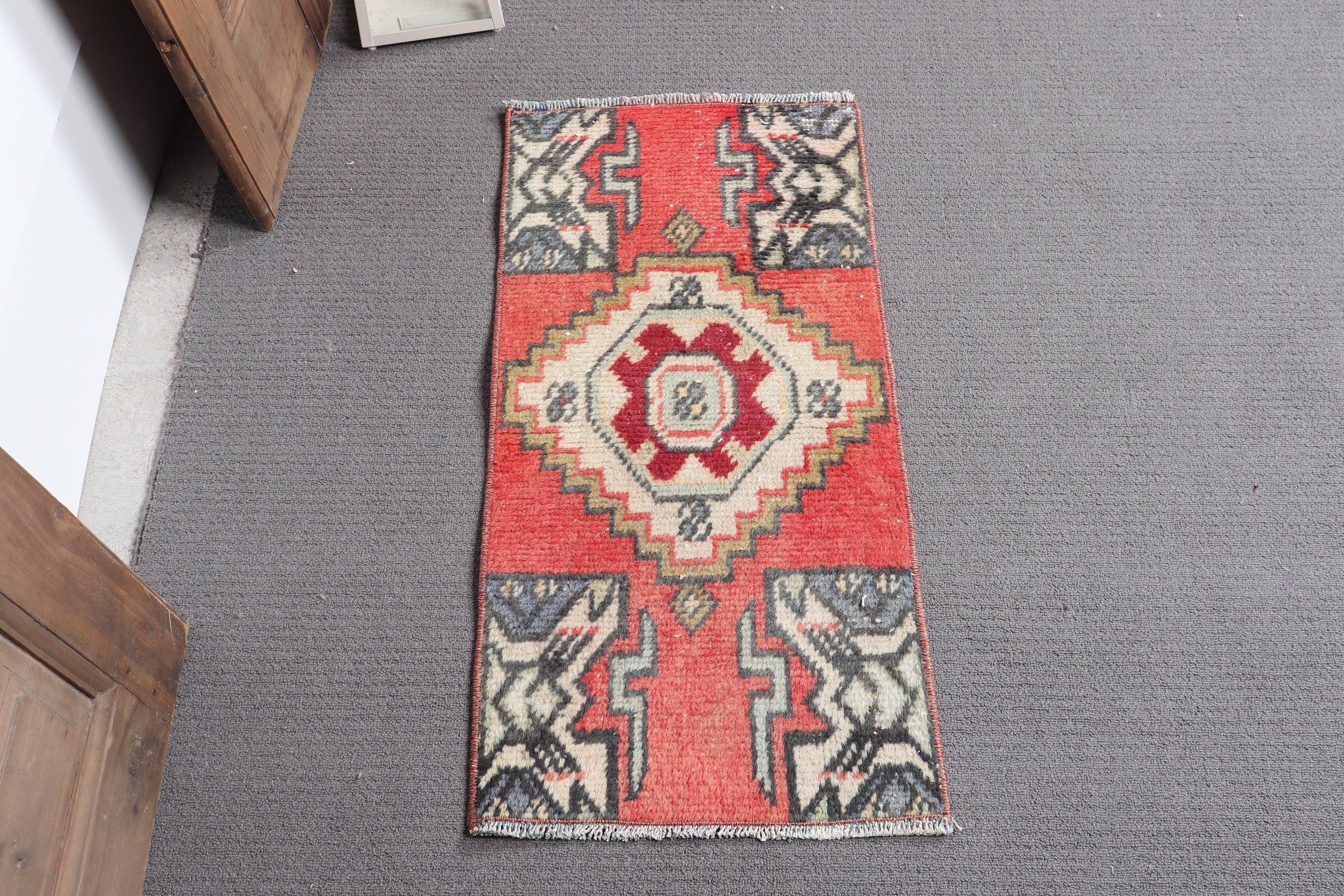 1.3x2.7 ft Small Rug, Kitchen Rugs, Turkish Rug, Rugs for Bedroom, Red Floor Rug, Wall Hanging Rugs, Entry Rug, Vintage Rugs