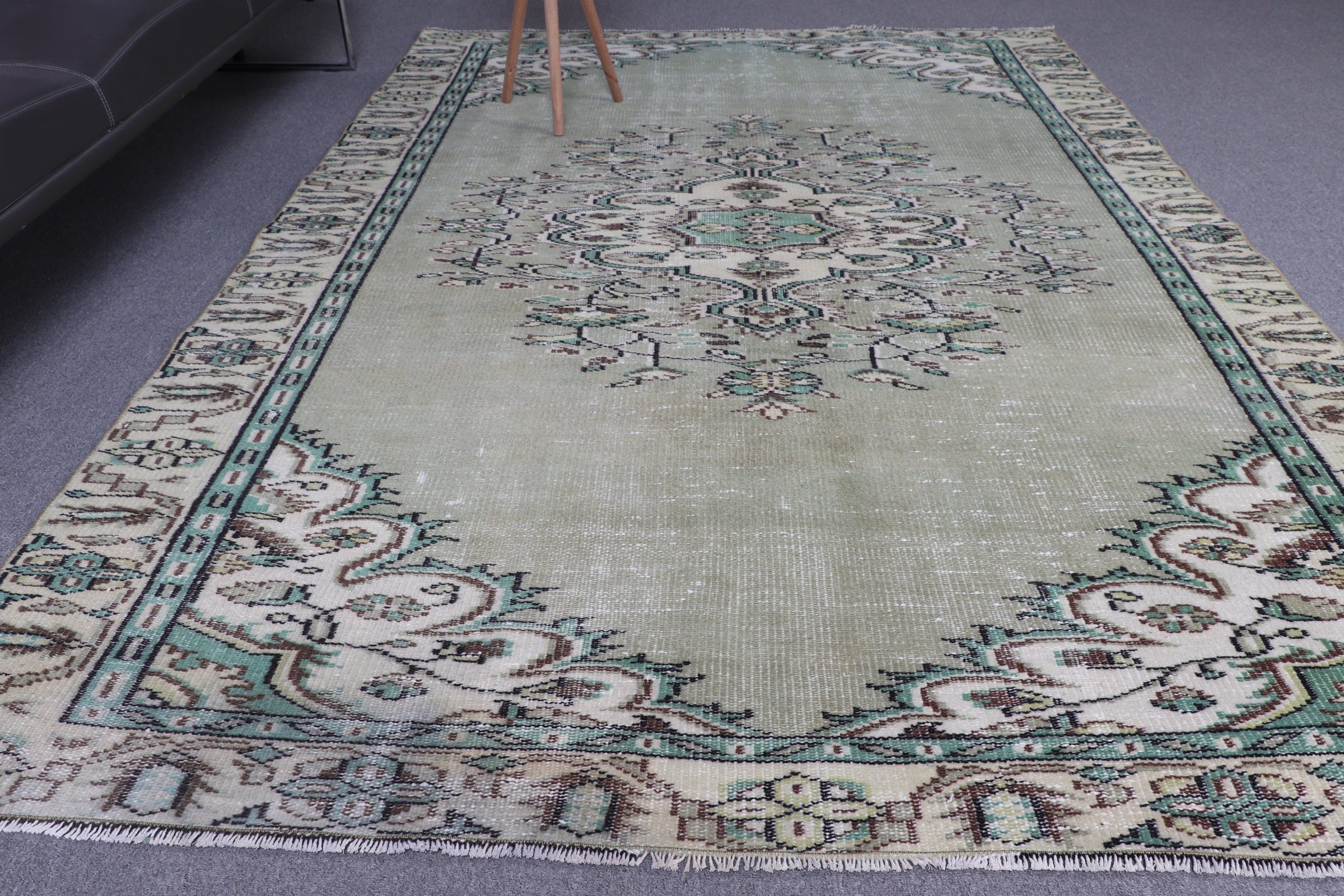 Wool Rug, Vintage Rug, Salon Rugs, Bedroom Rugs, Rugs for Salon, Green Kitchen Rug, 5.9x9.2 ft Large Rugs, Turkish Rugs, Anatolian Rugs