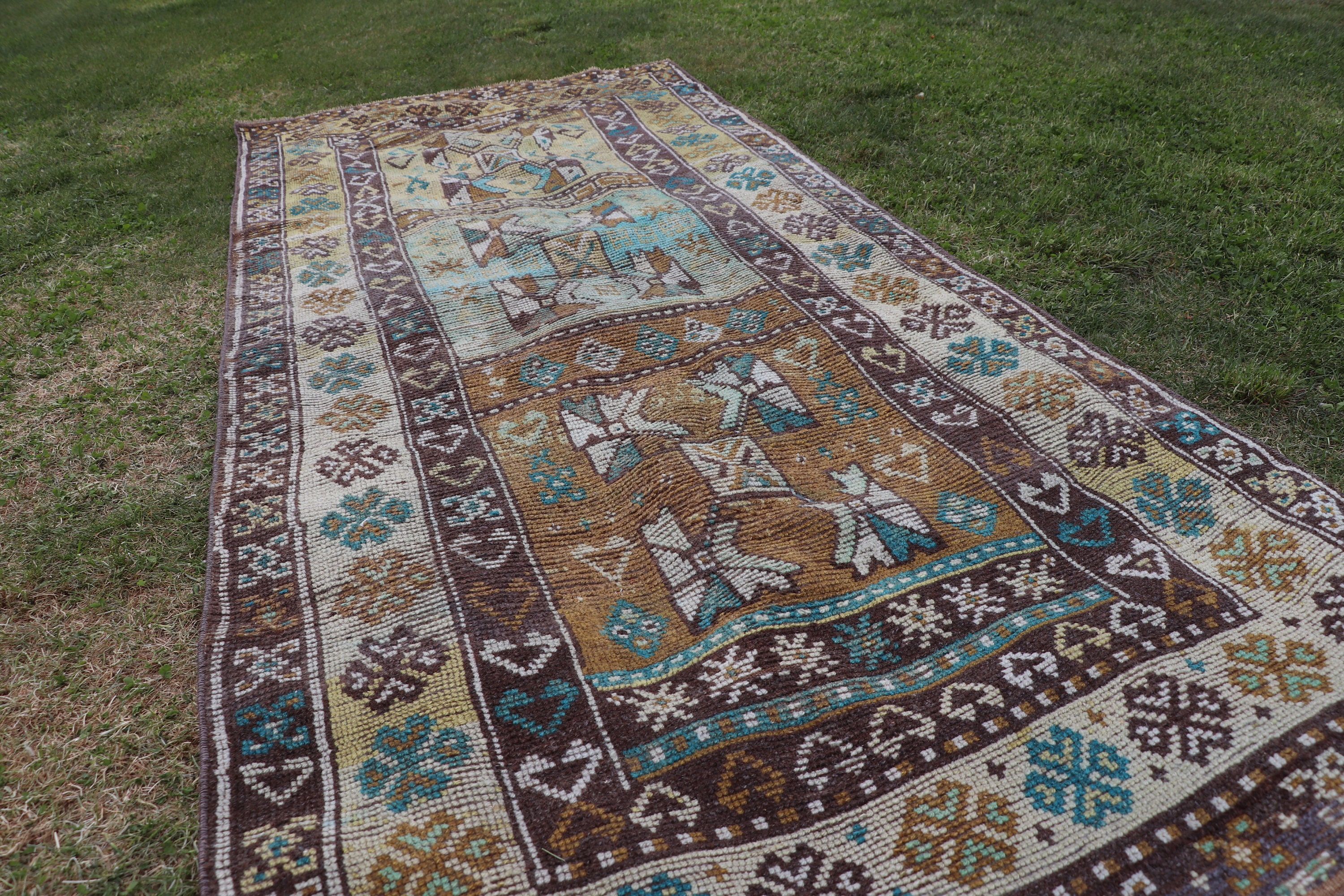 3.1x7.5 ft Accent Rugs, Turkish Rugs, Modern Rugs, Bronze Neutral Rug, Moroccan Rugs, Vintage Accent Rugs, Vintage Rug, Bedroom Rug