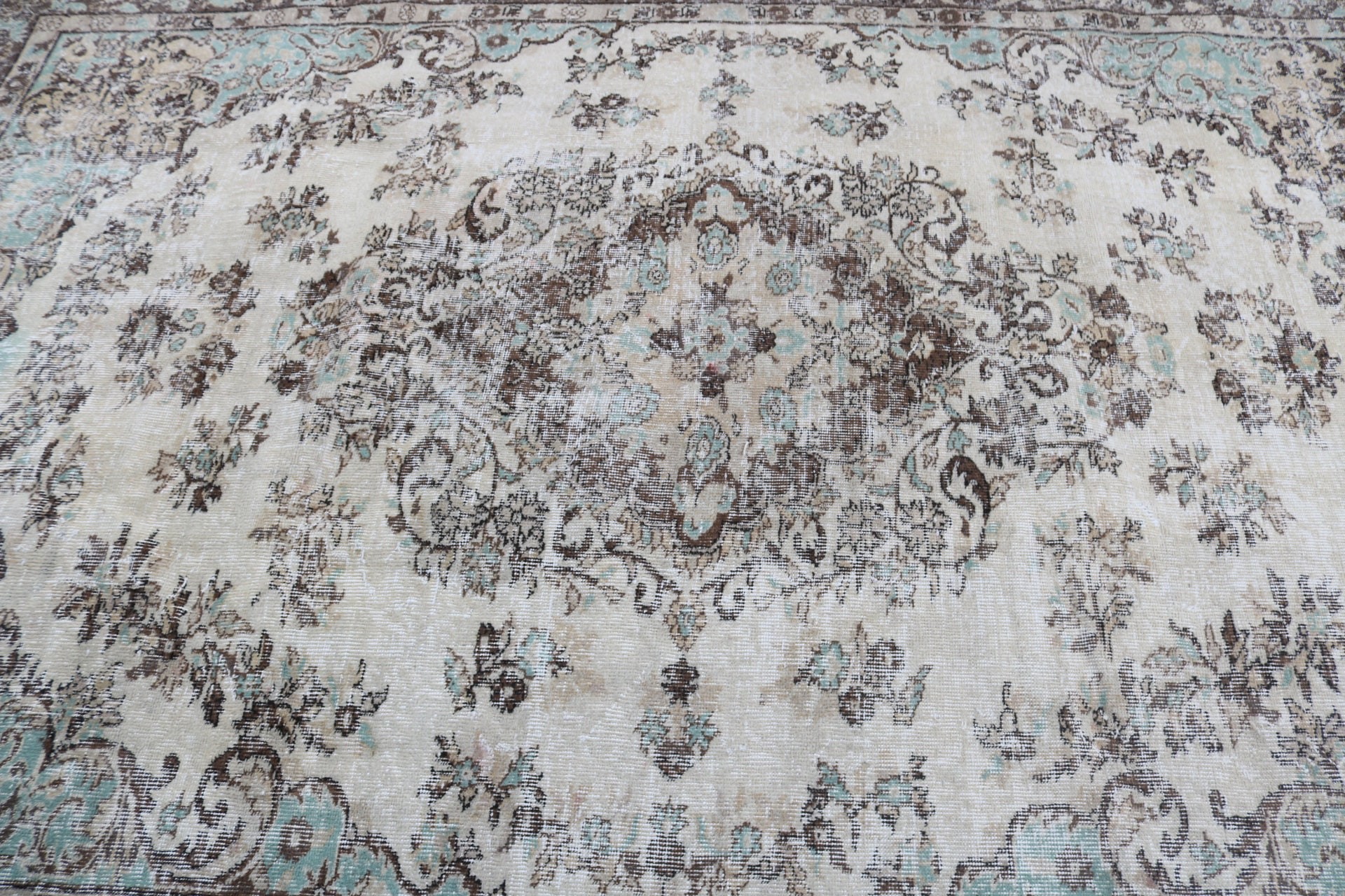 Bej Anadolu Halıları, Büyük Oushak Halısı, Türk Halısı, Boho Halısı, Yemek Odası Halıları, Mutfak Halıları, Vintage Halı, 6,5x9,7 ft Büyük Halılar, Harika Halı