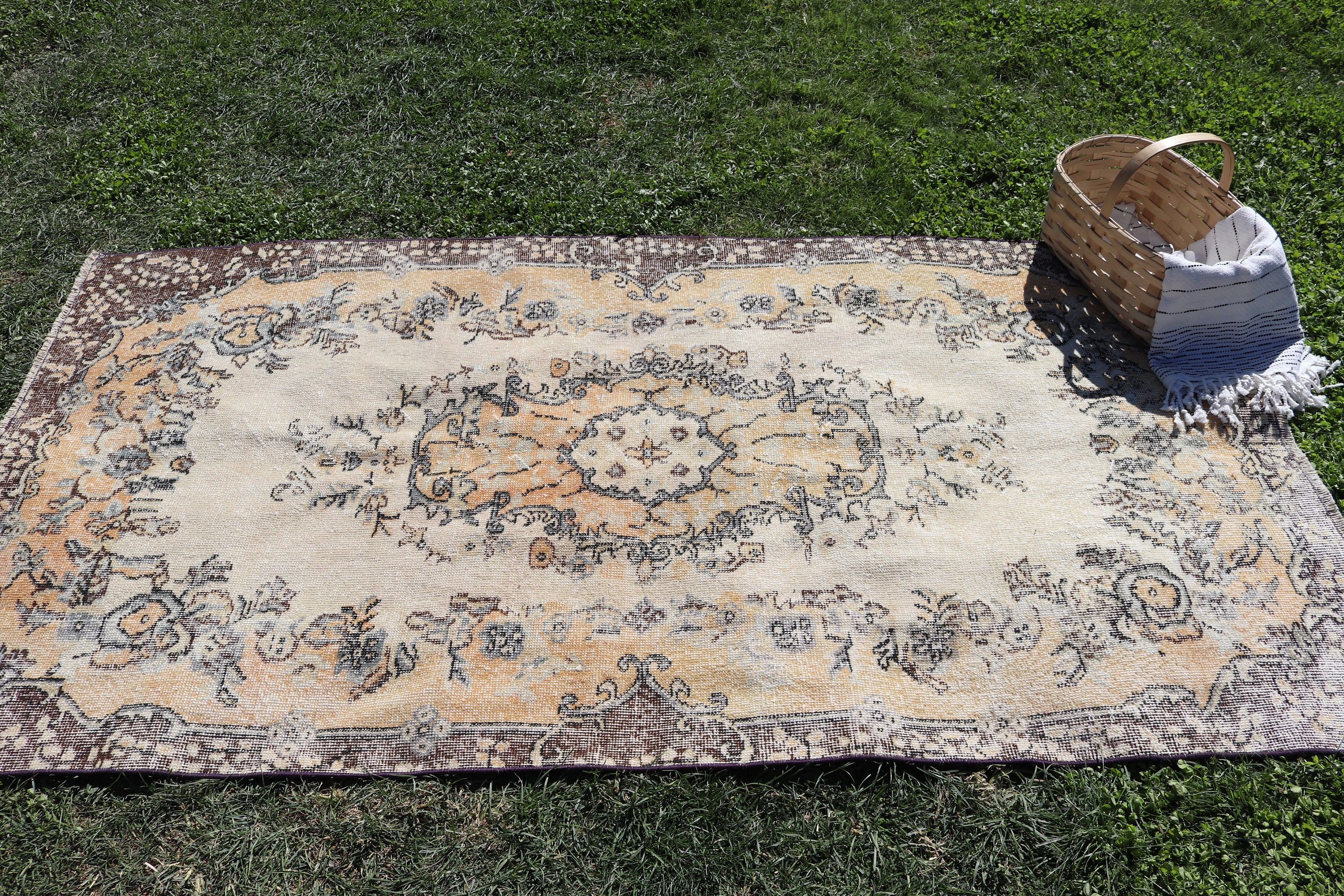 Beige Wool Rug, Turkey Rugs, Wool Rugs, Vintage Area Rug, Rugs for Bedroom, 3.6x6.9 ft Area Rug, Vintage Rug, Turkish Rugs