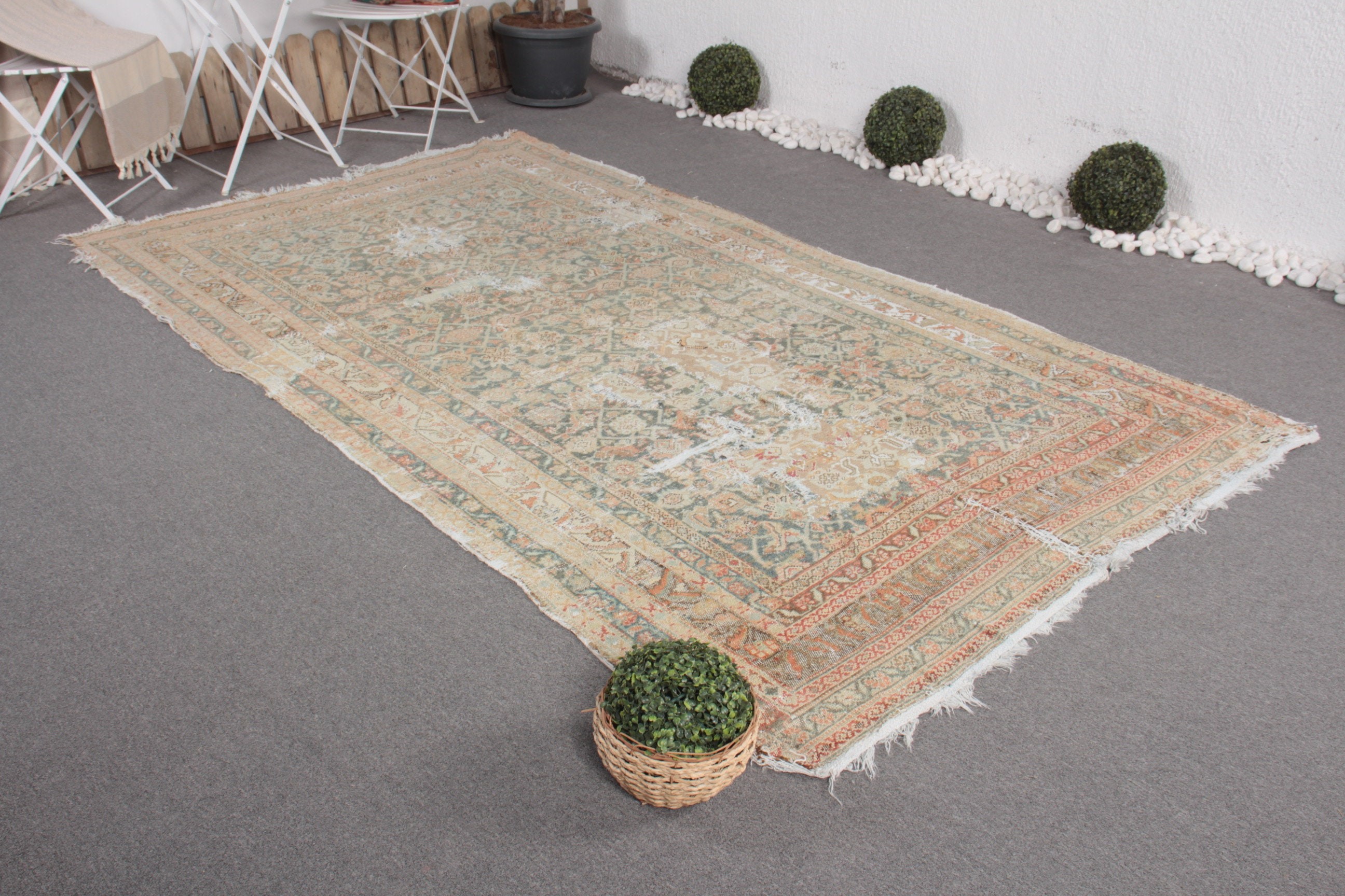 Bedroom Rug, Vintage Rug, Beige  5.4x9.5 ft Large Rug, Dining Room Rug, Wool Rug, Rugs for Bedroom, Turkish Rug